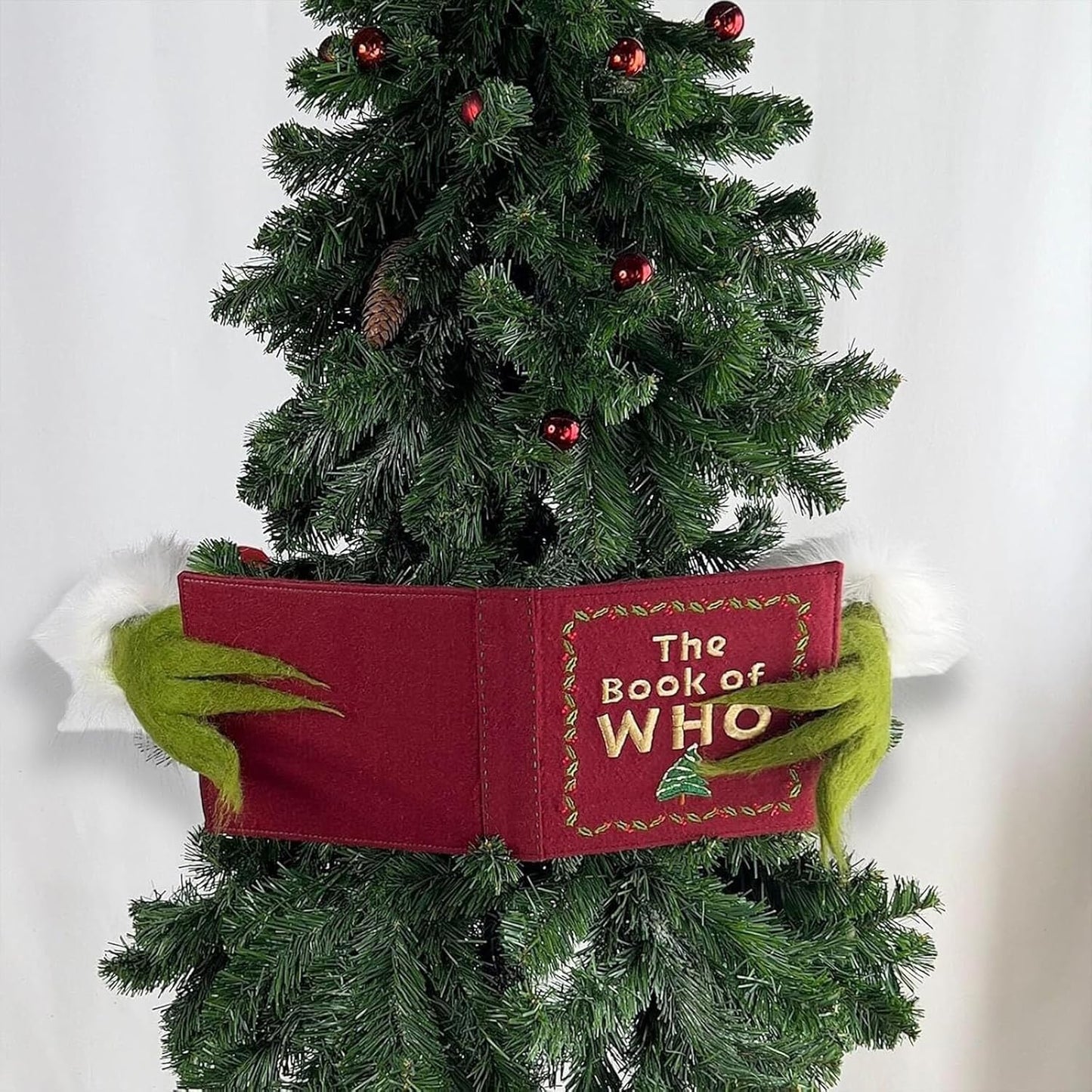 Whimsical Christmas Tree Decorations, Funny Elf Reading The Book of WHO Christmas Tree Topper Ornaments Farmhouse Xmas Decor for Table Mantel Porch Holiday Party Gifts