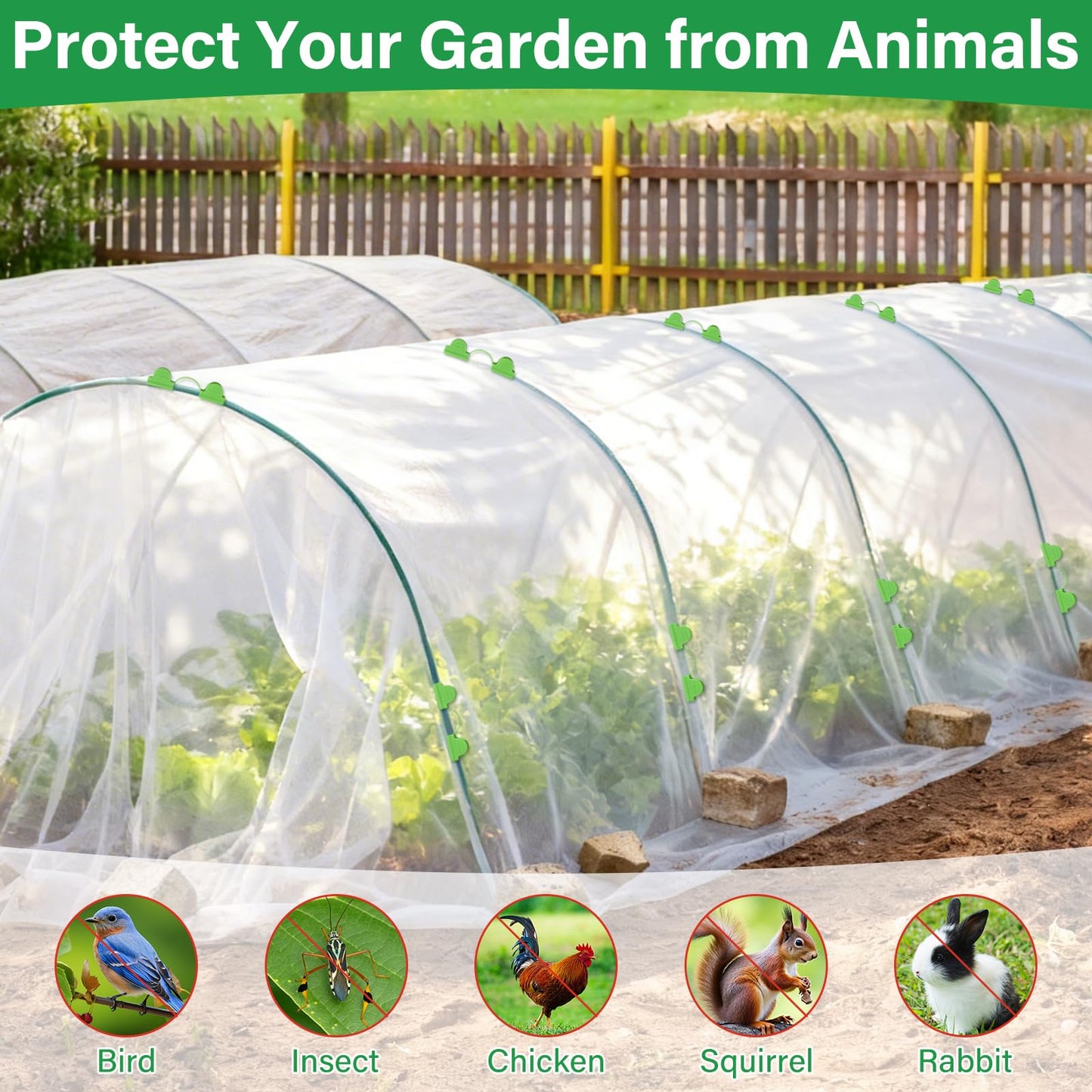 Sunwinx Garden Mesh Netting Kit for Raised Beds, 10x33FT Ultra Fine Mesh Netting&6 Sets 8FT Fiberglass Garden Hoops, Insect Netting Row Cover, Pest Barrier Protection for Vegetable Fruits Flowers