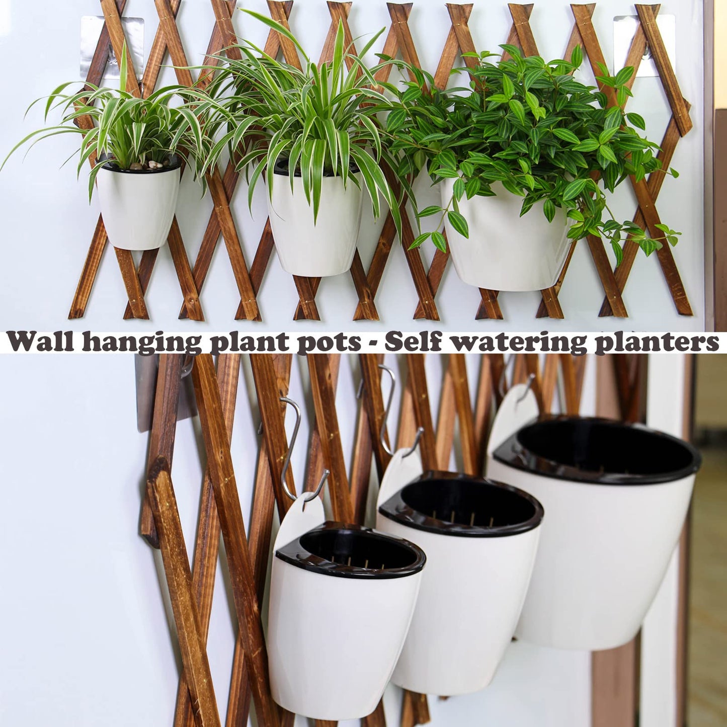 DEELF OUTLET 6 Packs 5" Plastic Self Watering Pots Wall Hanging Planters Wall Mounted Wicking Flower Pots for Indoor and Outdoor African Violet, Ocean Spider Plant, Orchid, White