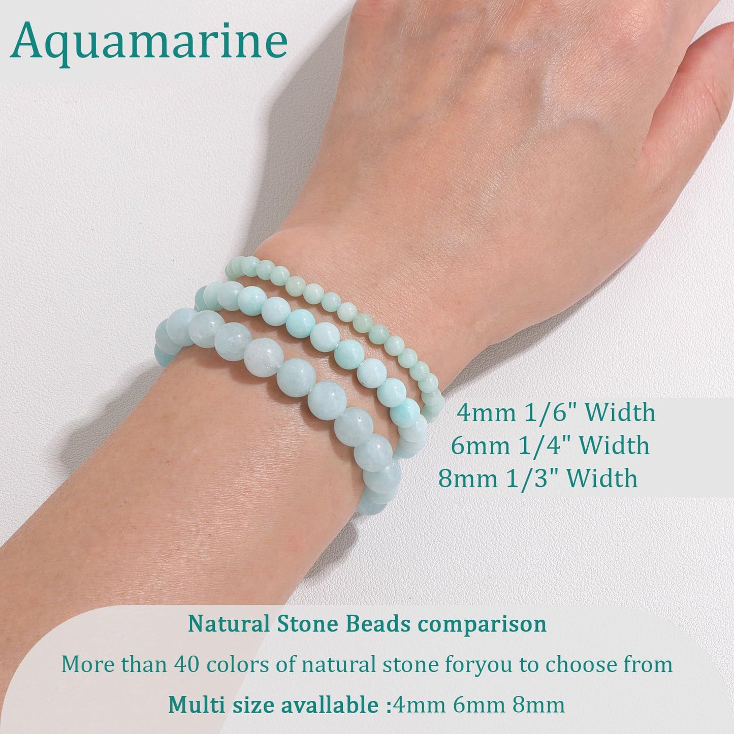 Vinswet Healing Crystal Bracelets for Women Men 8mm Aquamarine Natural Stone Beaded Stretch Bracelet Handmade Gemstone Reiki Spiritual Jewelry Gifts