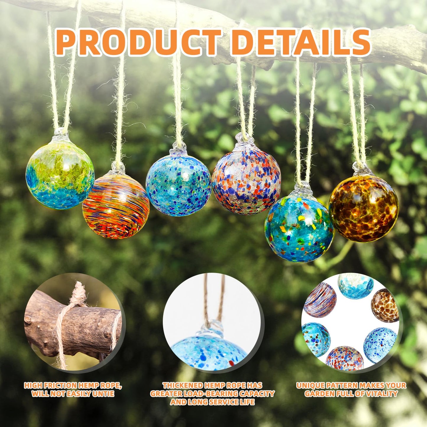 VOREEN 6-Pack Blown Glass Christmas Ornaments, 2.56" Handblown Hanging Glass Gazing Balls for Christmas Tree Decoration, Holiday Ornament Gift Set（Winter Blue & Aqua Mix）