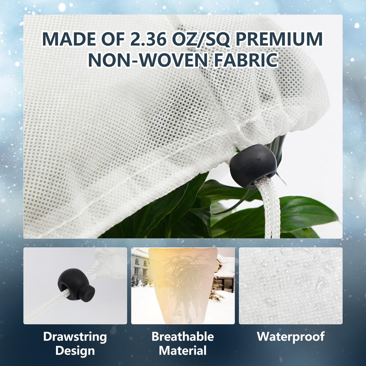 LYDTICK 8 Pack Plant Covers Freeze Protection for Winter, 47.2"×31.5" Frost Cloths for Outdoor Plants Cold Weather Blankets with Drawstrings