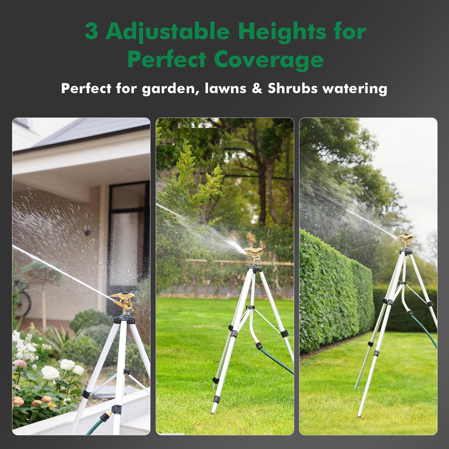 RESTMO 48” Large Full Metal Impact Sprinkler Head on Tripod Base, 360° Rotating & Height Adjustable Tripod, Heavy Duty Zinc Alloy Sprinkler for Large Yard and Lawn Irrigation