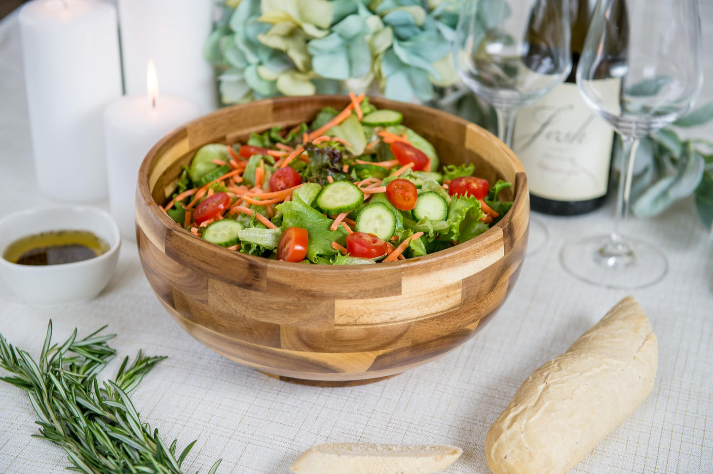 Lipper International Acacia Wood Footed Round Serving Bowl for Fruits or Salads, Small, 12" Diameter x 4" Height, Single Bowl