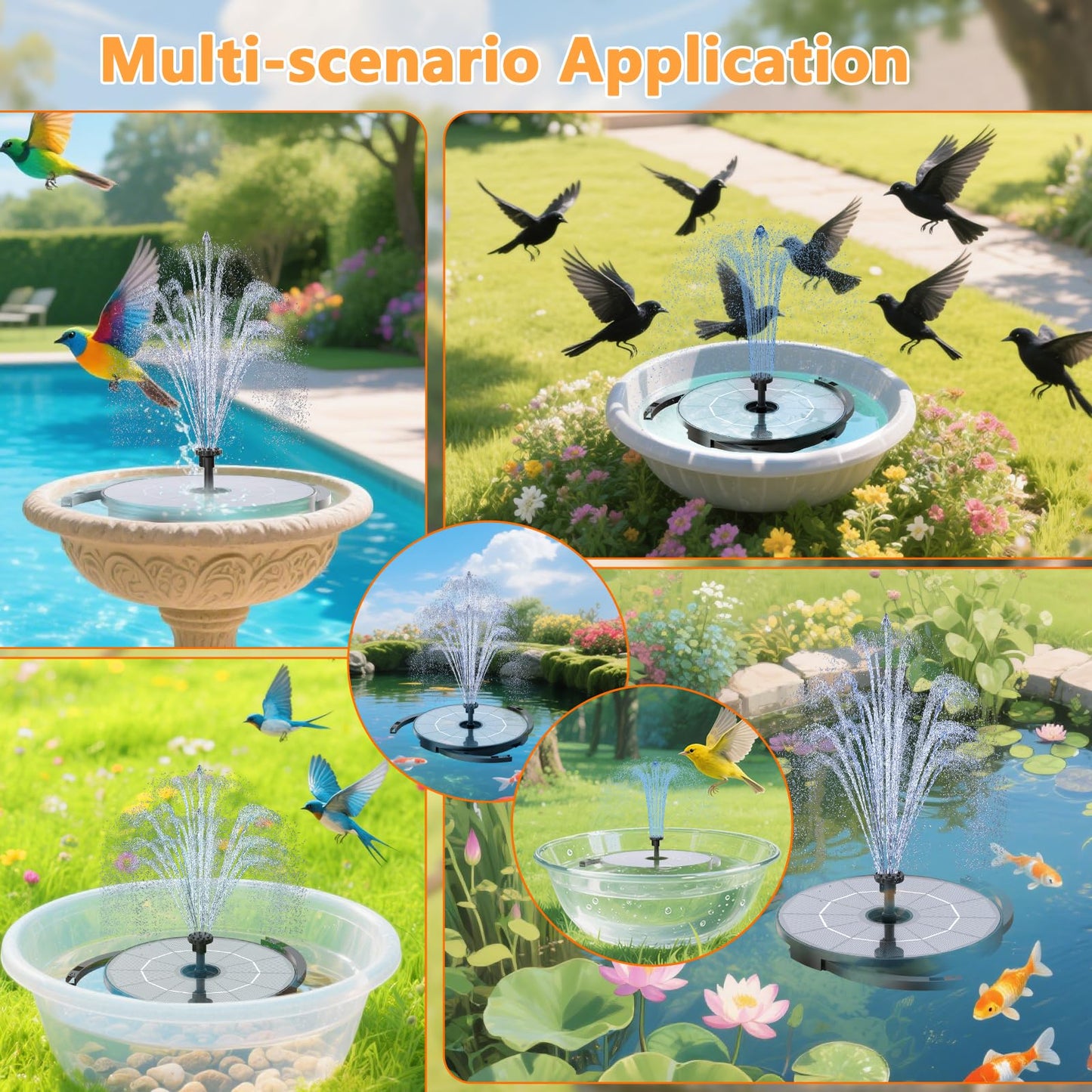 AISITIN Solar Fountain Pump with Windmill & 6 Nozzles & 3 Fixed Bracket, DIY Solar Bird Bath Fountain Built-in 1000mAh Battery for Outdoor, Garden, Pond, Pool, Backyard and Bird Bath