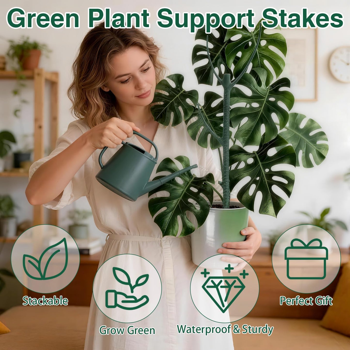 10 Pack Stackable Plant Support Stakes, 75inch Climbing Plant Sticks Structures for Monstera with Garden Ties, Durable Alternative to Moss Pole for Indoor Outdoor Plants