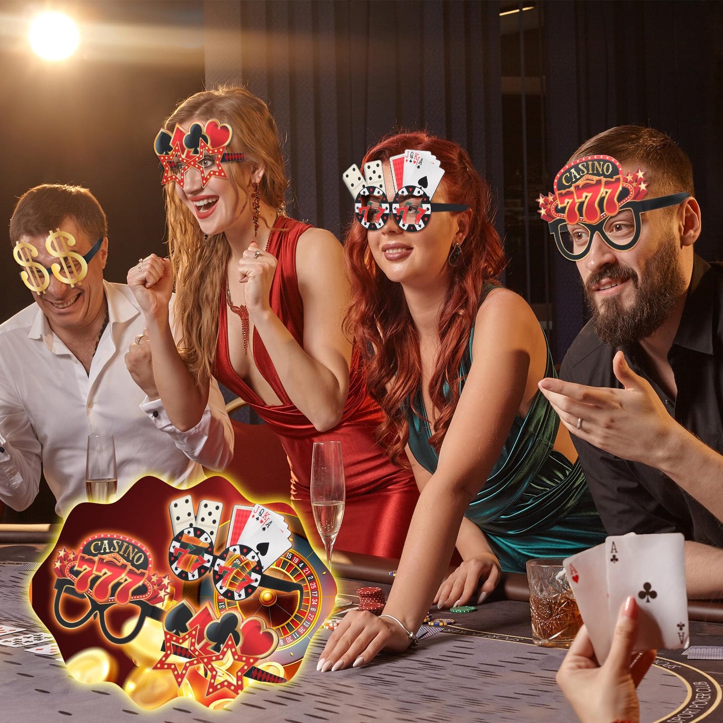 Harrycle 32 Pcs Casino Night Decorations Las Vegas Casino Glasses Paper Eyeglasses Poker Dice Selfie Photo Booth Props Kit Las Vegas Game Night Birthday Party Favors Supplies