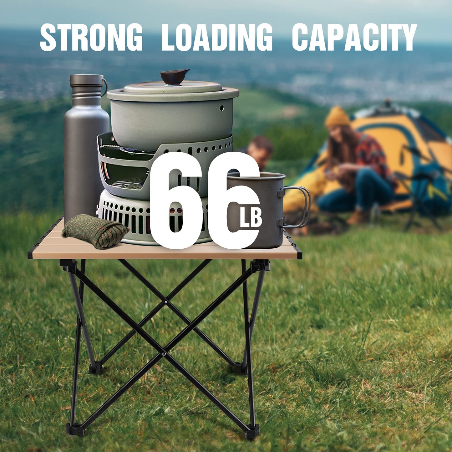 VILLEY Portable Camping Side Table, Ultralight Aluminum Folding Beach Table with Carry Bag for Outdoor Cooking, Picnic, Camp, Boat, Travel