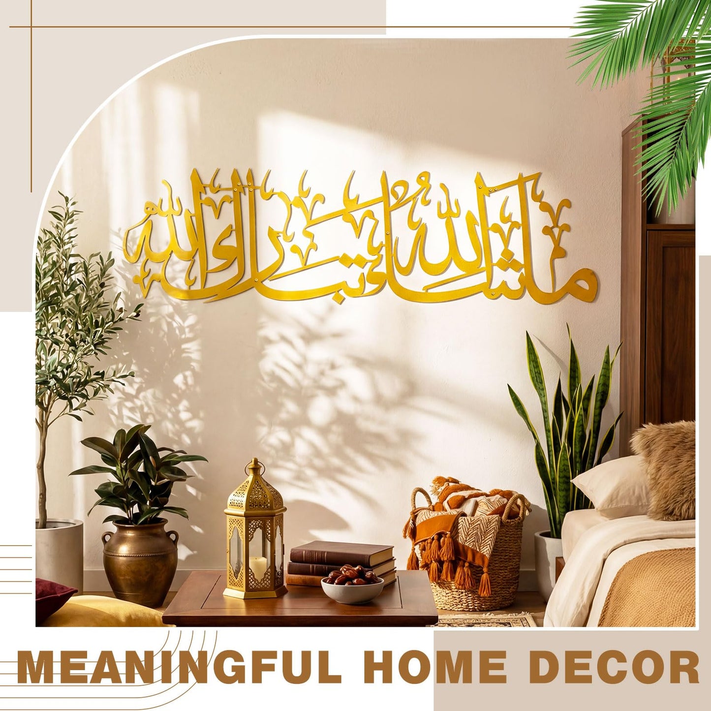Yerliker Large Metal Islamic Wall Art-First Kalima-La Ilaha Illallah, Modern Arabic Calligraphy Quran Wall Decor, Gold Islamic Gift for Ramadan Eid, Muslim Art