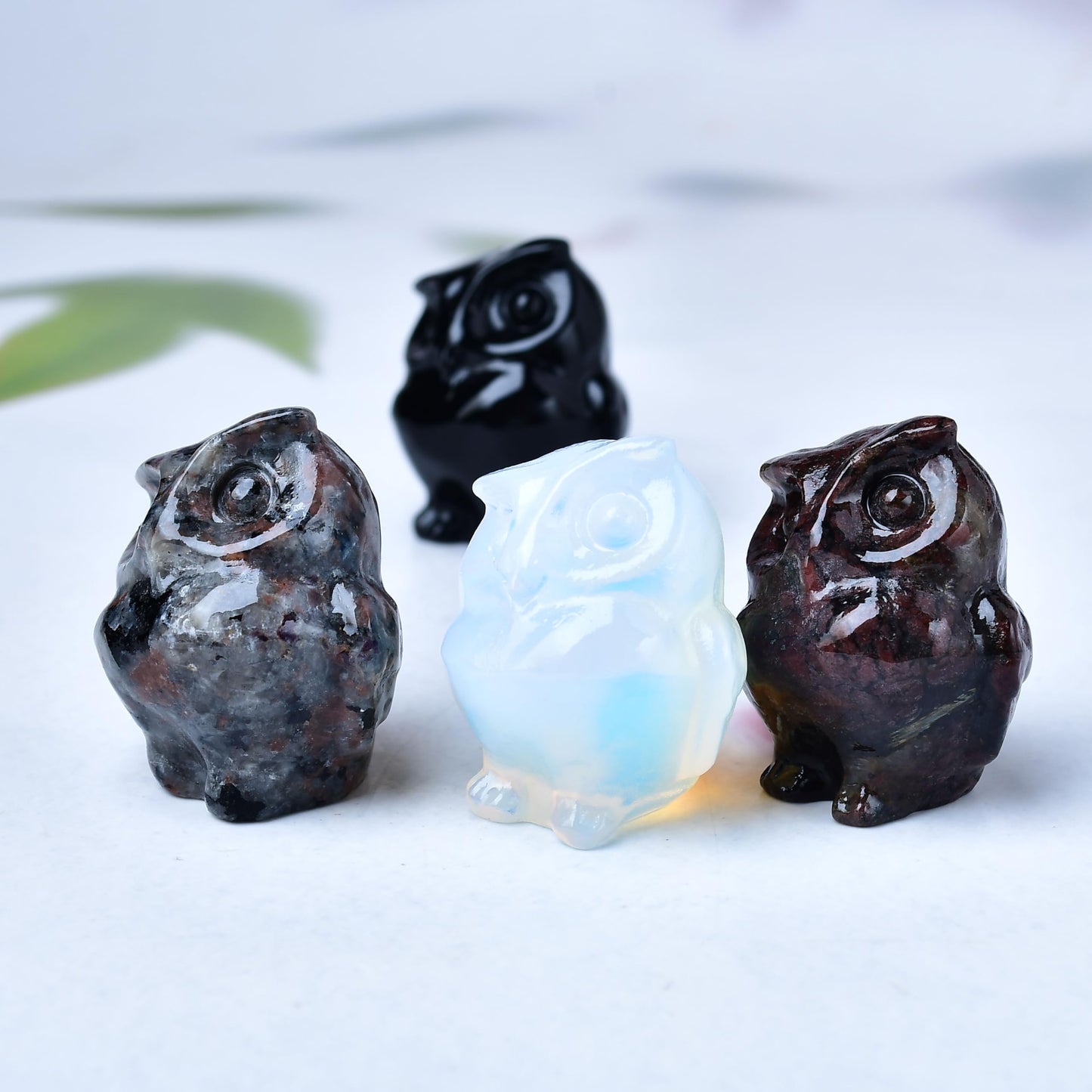 WUYOUSHI Opal Owl Decor Healing Crystal Statue Polished Gemstone Spiritual Decor for Home & Office Desk Energy Stone Gift for Women, Men (Meditation, Reiki)