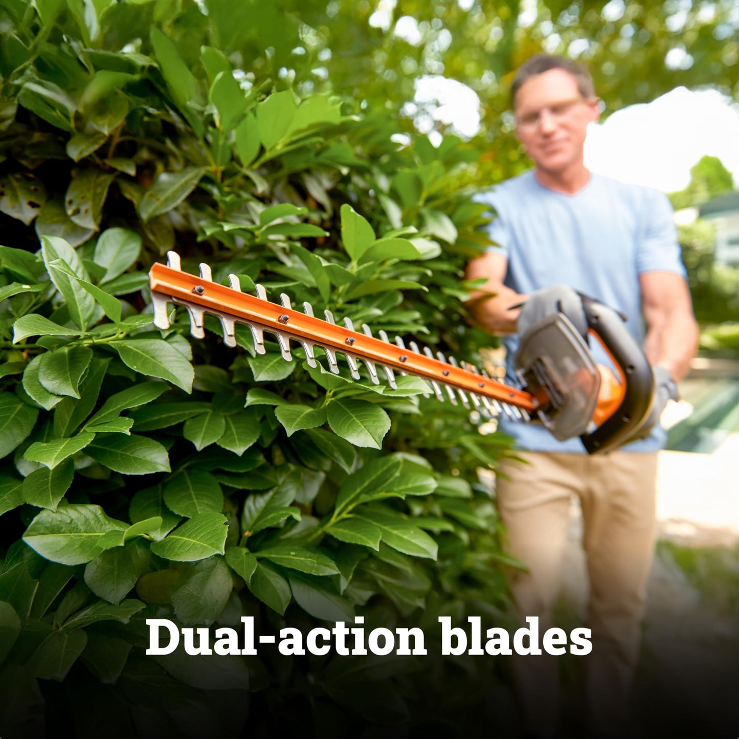 WORX 22" Cordless Hedge Trimmer, Electric Hedge Trimmer with Dual-Action Blades, Lightweight Bush Trimmer with 4.4 LBS, Battery & Charger Not Included, WG261.9