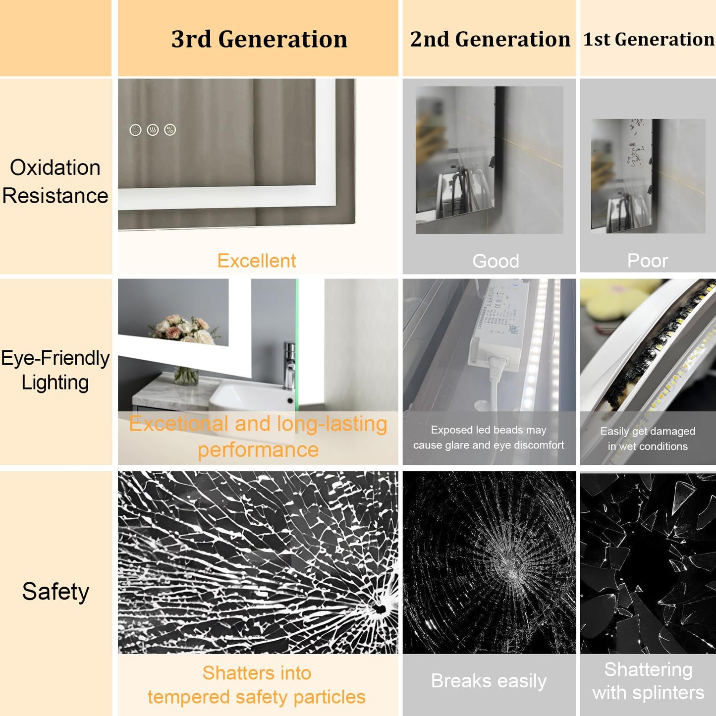 Olyvren 20"x28" LED Bathroom Mirror with Lights,Bluetooth Dual Speaker,Anti-Fog,3 Color Temperature,Dimmable Brightness,Memory Function,Waterproof,Wall Mount Design,Tempered Glass