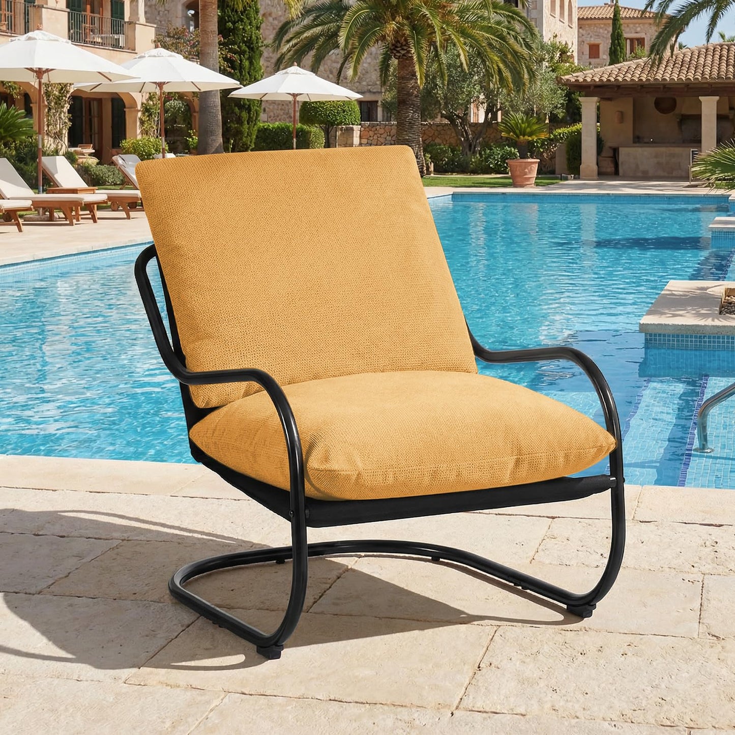 Peace nest Modern Accent Chair,Comfy Living Room Suspended Chair with Mental Frame,Bedroom Armchair with Soft Upholstered Cushion for Balcony Lounge Reading Meeting Room,Yellow