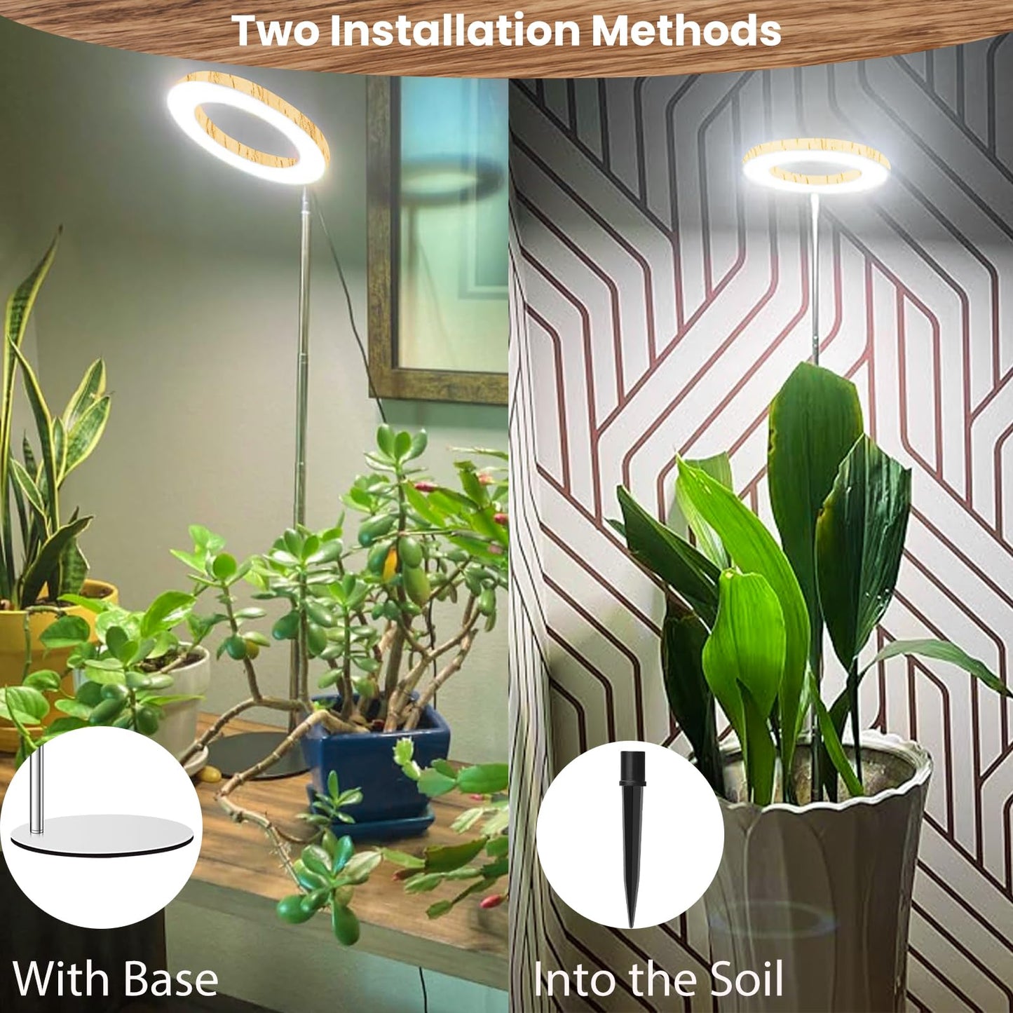 Aokrean Grow Lights for Indoor Plants, Full Spectrum Plant Lights for Indoor Growing with 6/12/16H Timer, 3 Optional Spectrums,5 Dimmable Levels, Height Adjustable 9.8"-37.4" Wood Grain Desk Grow Lamp
