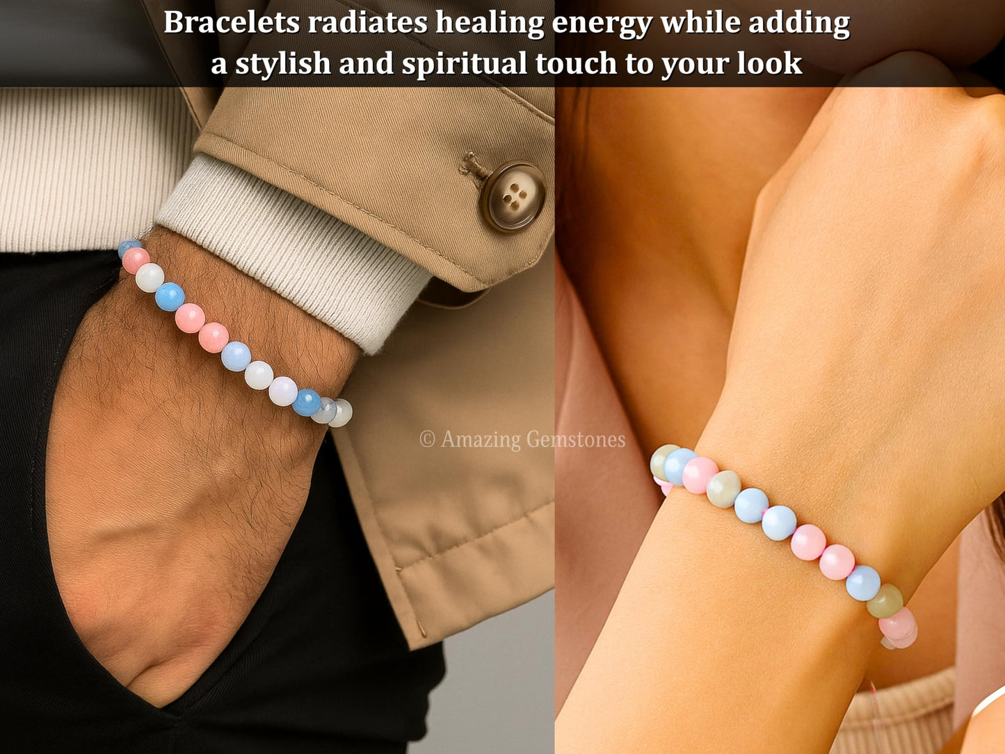 Amazing Gemstone Crystal Bracelet for Women Men's Gifts - Protection Healing Crystal Bracelet - 8mm Gemstone Beaded Stretchable Bracelet Pulseras Para Hombres Mujer Stocking Stuffers Mothers Day Gift (Morganite (Premium))