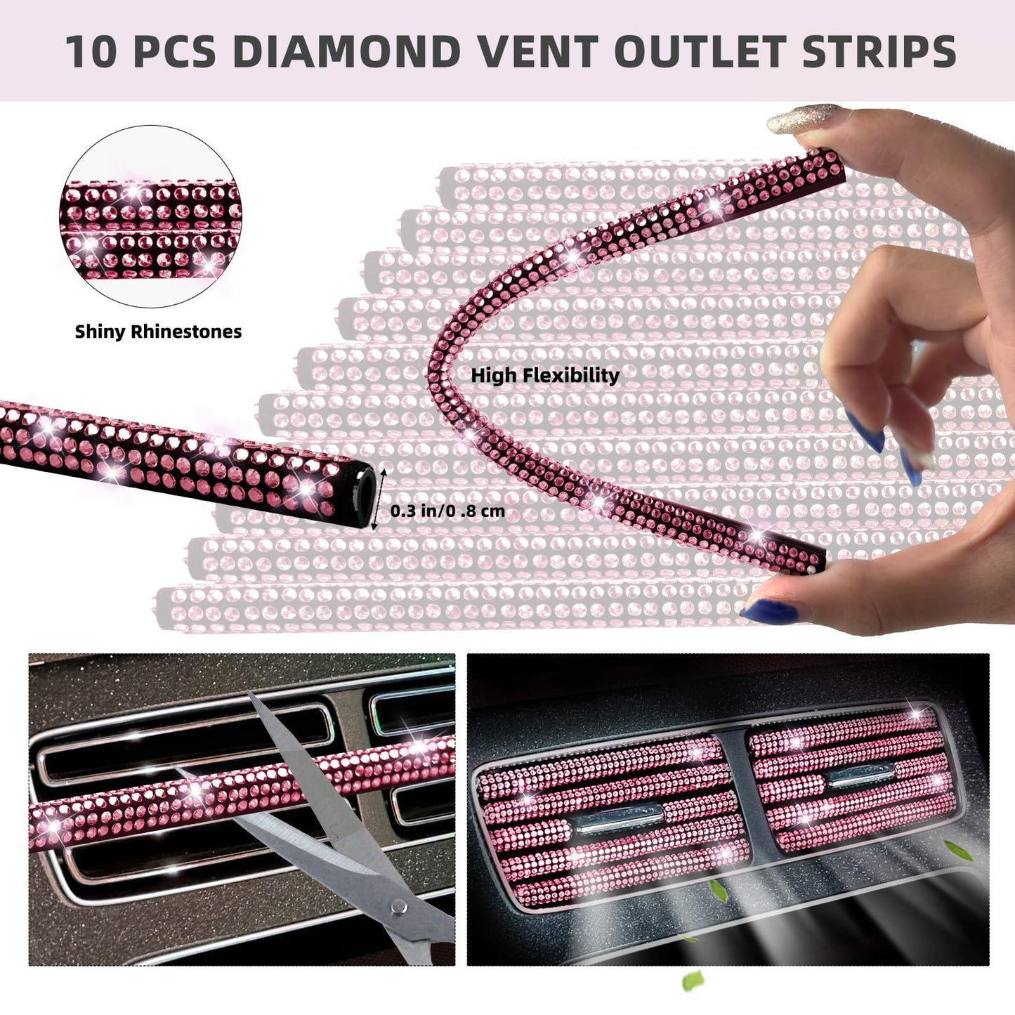 NBTEPEM 27-Piece Bling Car Accessories Set - Universal Fit Steering Wheel Covers, License Plate Frames, Phone Holder, Car Fast Charger, Coasters (Pink)