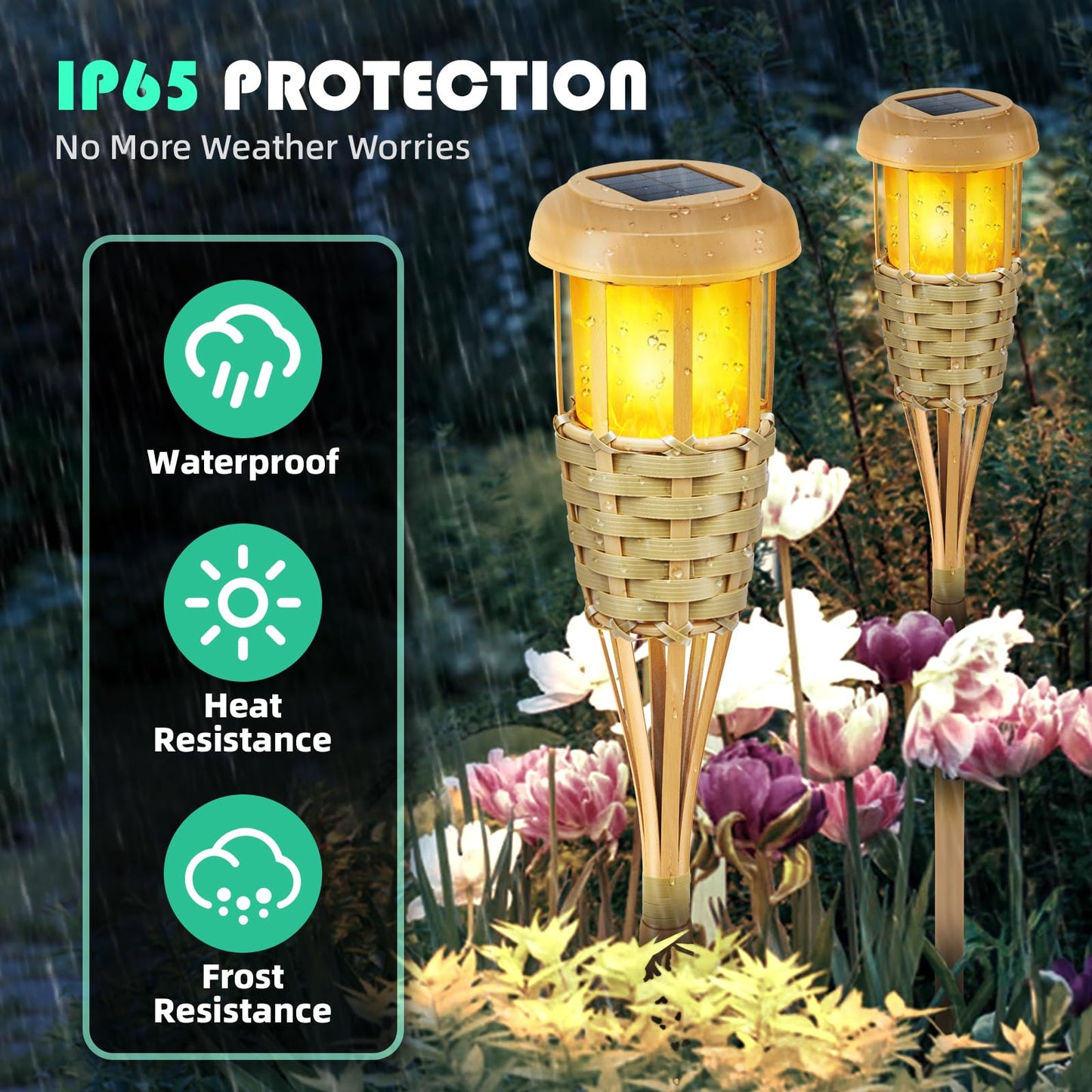 Evelynsun Solar Outdoor Lights, Solar Torch Lights Outdoor Flickering Flame, Outdoor Decorations for Patio Path Yard - 4 Pack