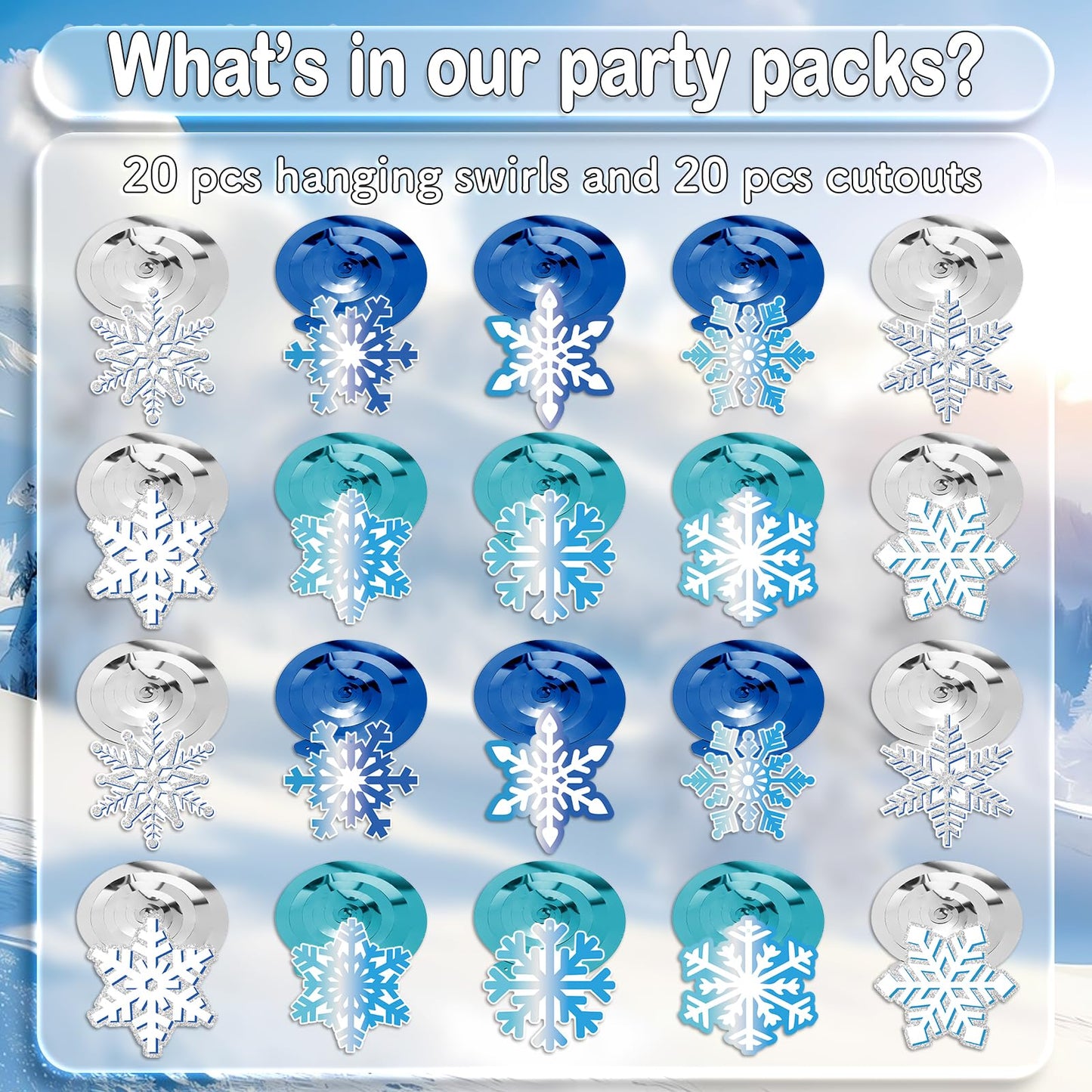 40Pcs Winter Snowflake Hanging Swirl Decorations, Frozen Snowflake Ceiling Hanging Decorations for Winter Wonderland Christmas Frozen Party Supplies
