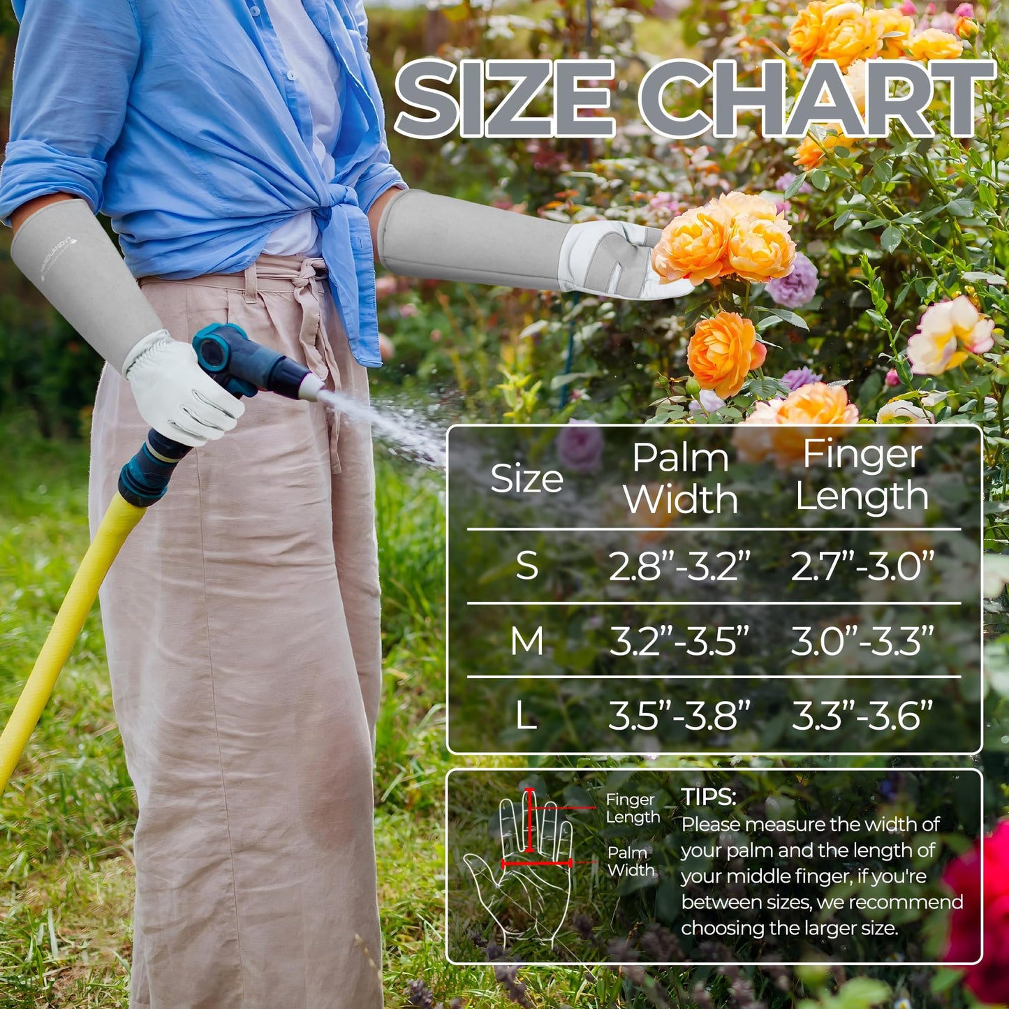 HANDLANDY Long Gardening Gloves for Men & Women, Thorn Proof Rose Pruning Gloves Leather Gauntlets Garden Glove Yard Work Glove (Silver Gray, Large)
