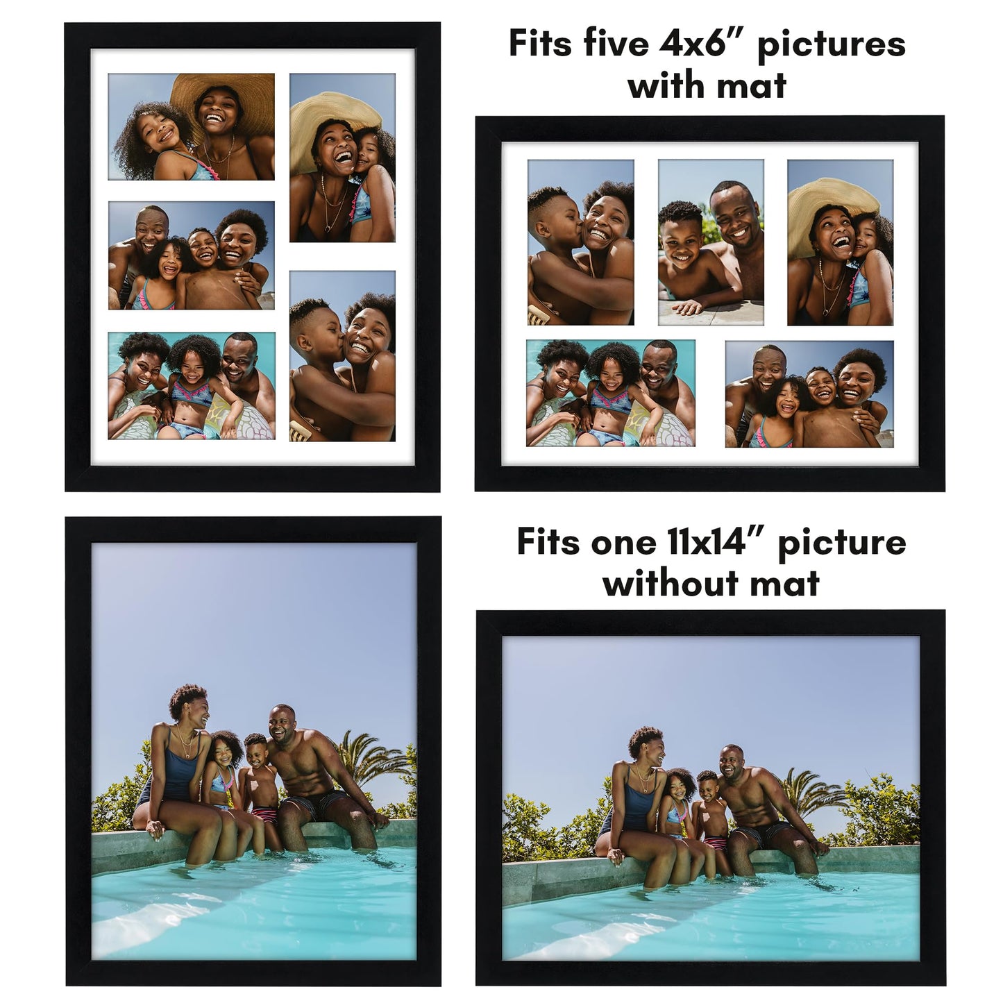 Americanflat 4x6 Collage Picture Frame with Shatter-Resistant Glass - Fits Five 4x6 Photos or Use as One 11x14 Picture Frame - Signature Collection - Collage Frames for Wall Display - Black