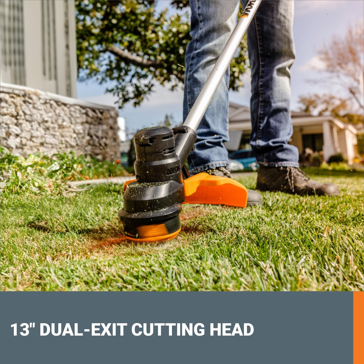 WORX Cordless String Trimmer, 13'' Electric Weed Wacker with Auto Feed, 40V Lightweight Weed Eater with Dual-exit Cutting Head, 2 Batteries & Charger Included, WG183