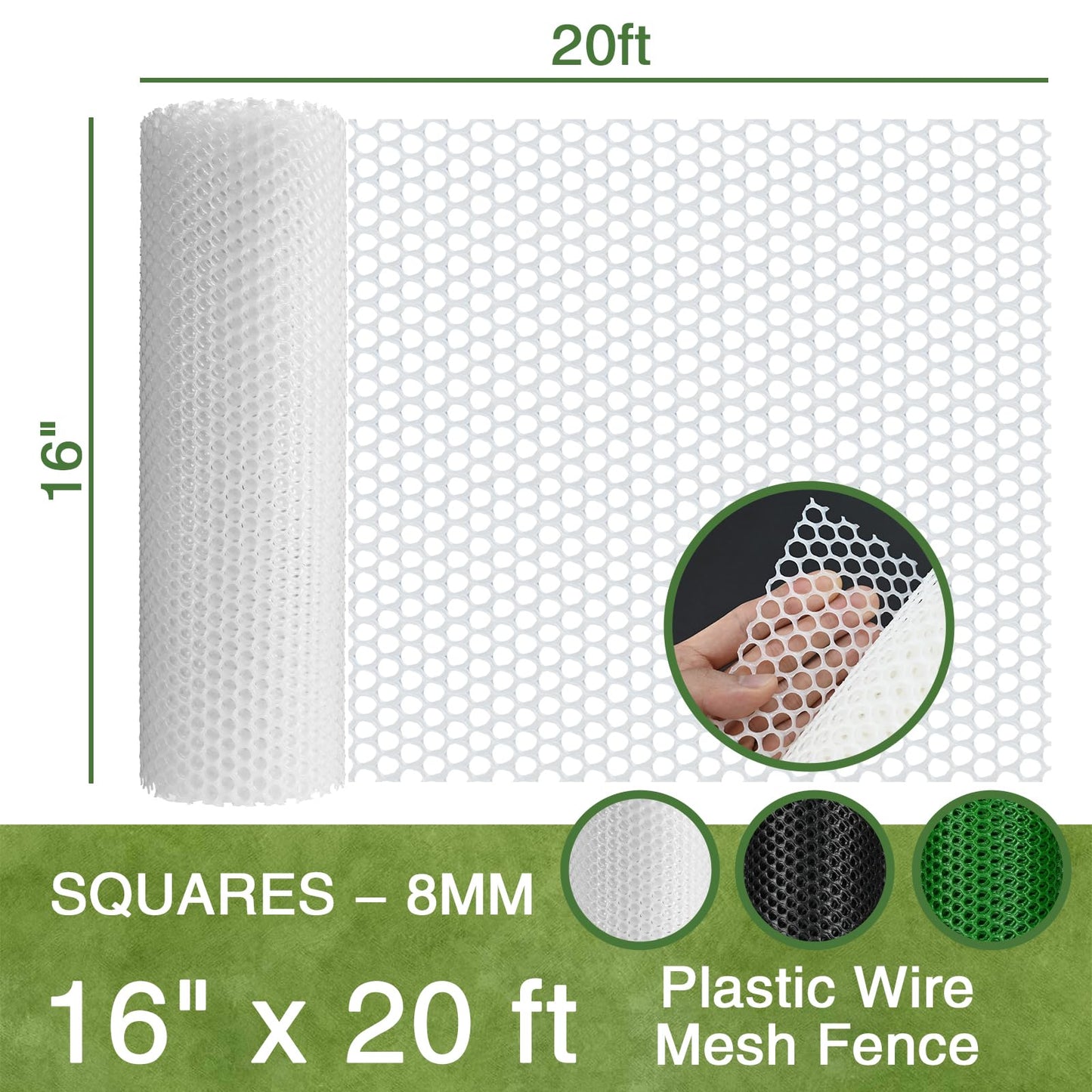 Plastic Wire Mesh Fence 16In x 20Ft, Chicken Wire Fencing for Poultry, Dogs, Rabbits, Snake Barrier, Garden Netting, Balcony Pet Barrier, Lightweight Plastic Mesh for Outdoor Use White