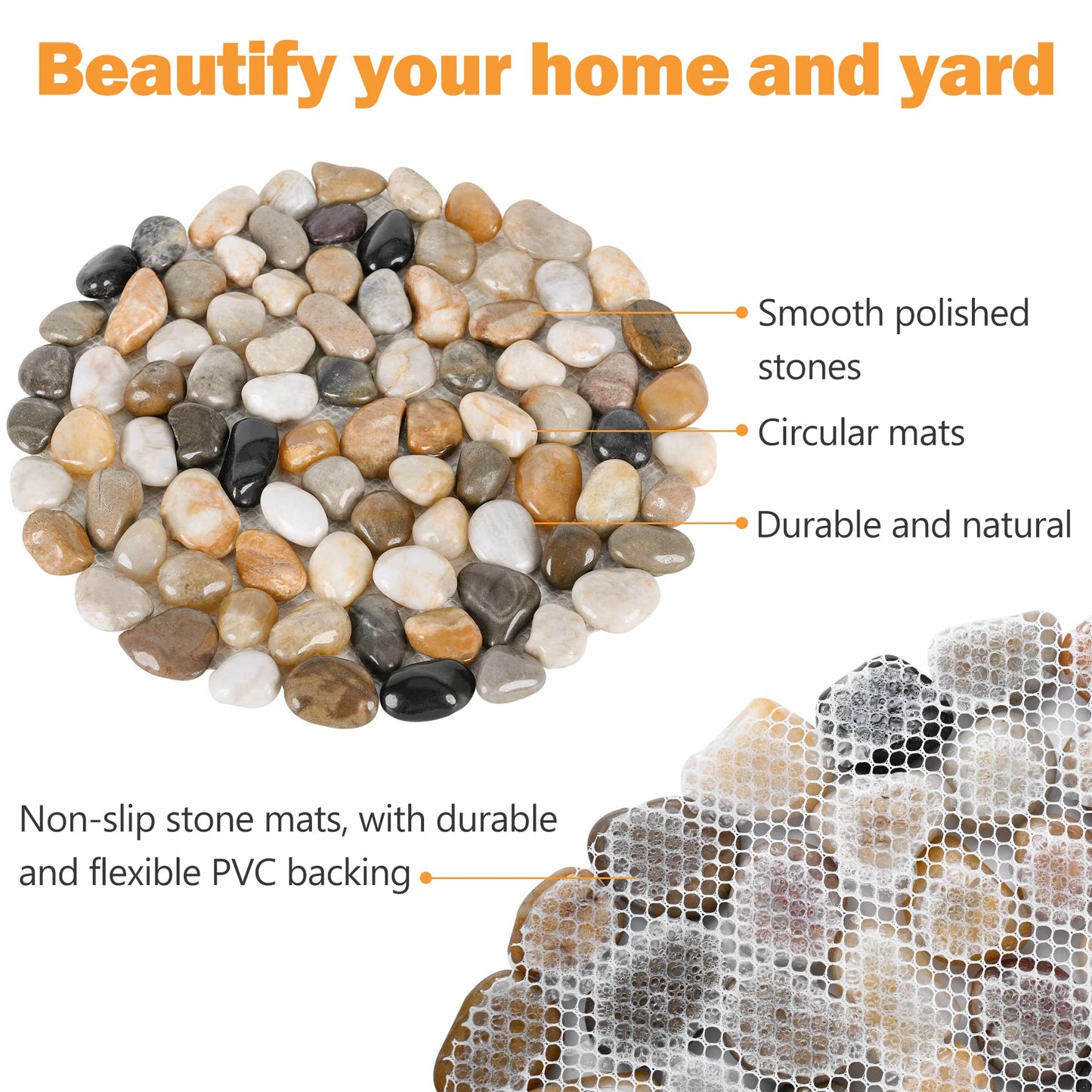River Rock Stepping Stones Outdoor for Garden Walkway, 10 inch Diameter 3 Pcs Round Shape Paver Step Stones Polished Pebble River Stone Mat for Yard Lawn Patio Pathway Walk Way - Multi-Color