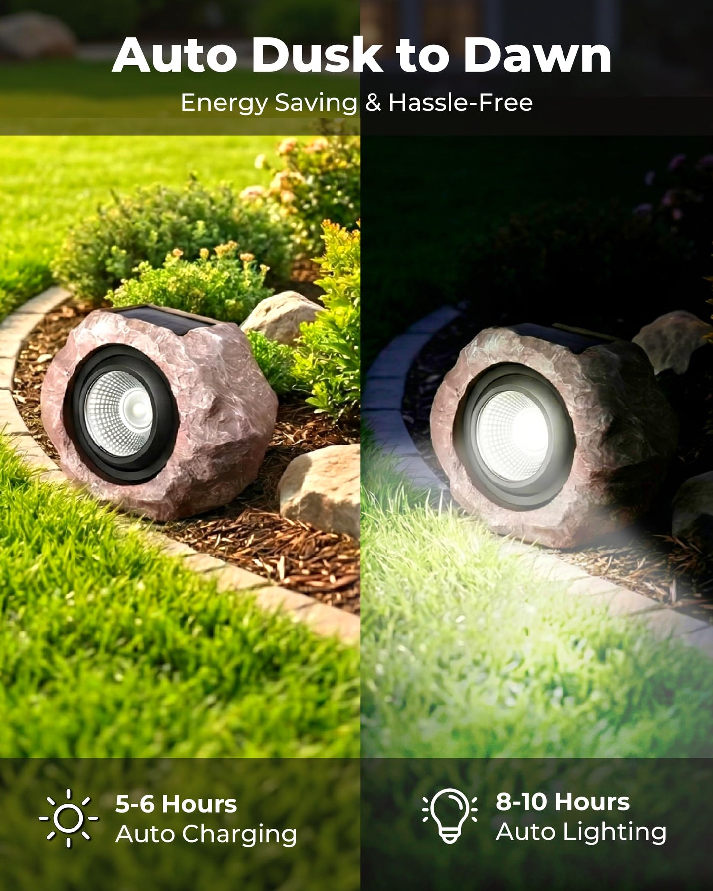 4 Pack Solar Rock Lights Outdoor, Angle Adjustable Solar Lights Outdoor Waterproof, LED Solar Garden Lights, Auto On/Off Landscape Lighting for Yard Pathway Patio Flower Bed - White Glow (Stone Brown)