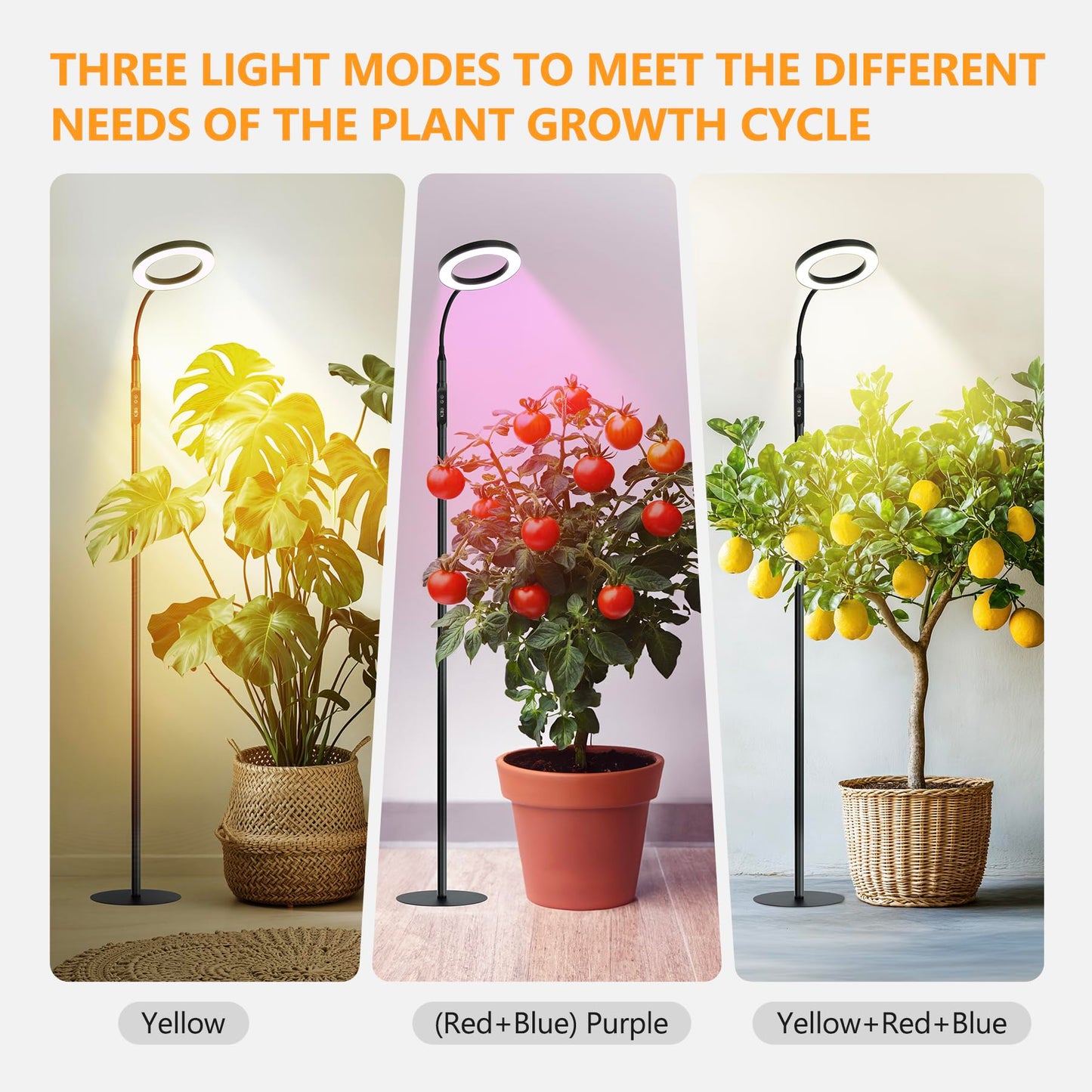 Vsoke 20W Indoor Plant Grow Light with Embedded Controller, Red Blue Warm Full Spectrum 95 LED Bulbs, Adjustable Height,Auto Timer,Dimmable Halo Growing Stand Lmap for Tall Large Small Plant Growth