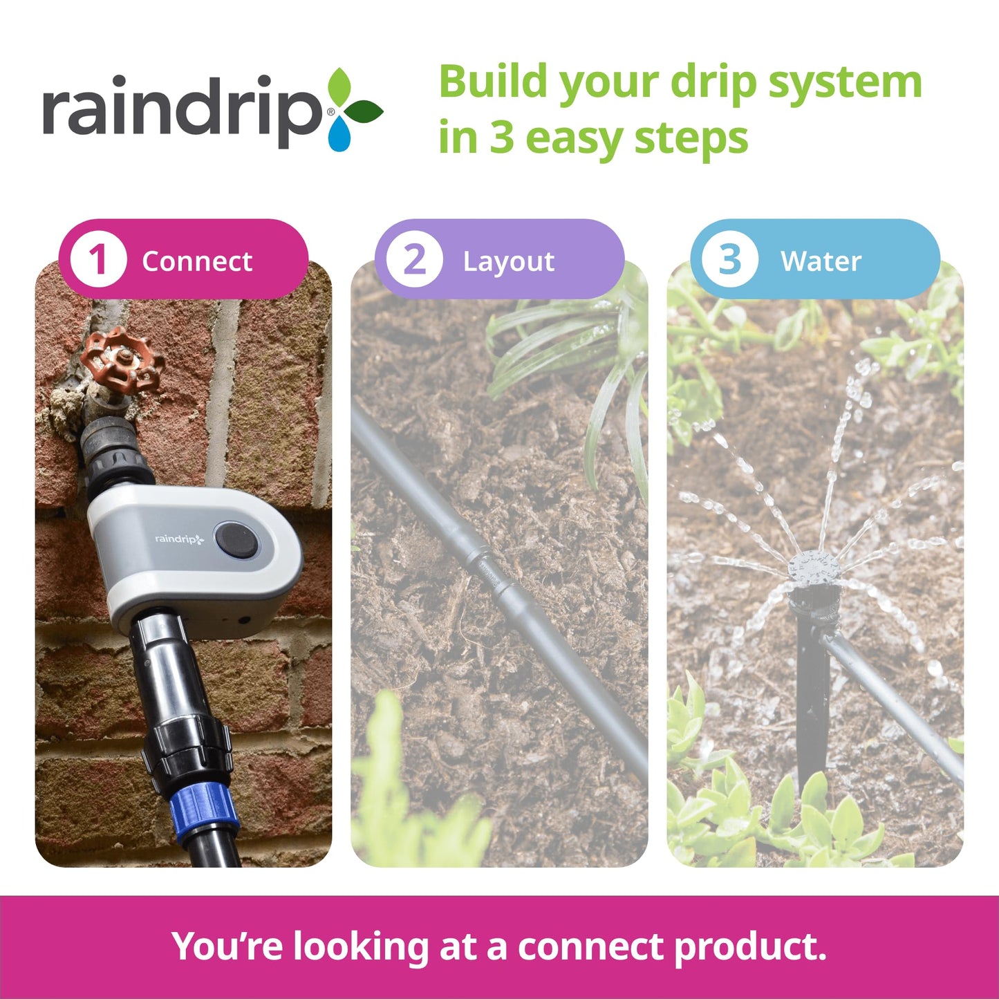 Raindrip R875CT Hose-End Smart Water Sprinkler Timer, Wi-Fi, Wireless Hose Faucet Bibb Timer for Garden, Drip Irrigation System Controller, Free App via 2.4 GHz Gateway Combo,GHT Compatible, Gray