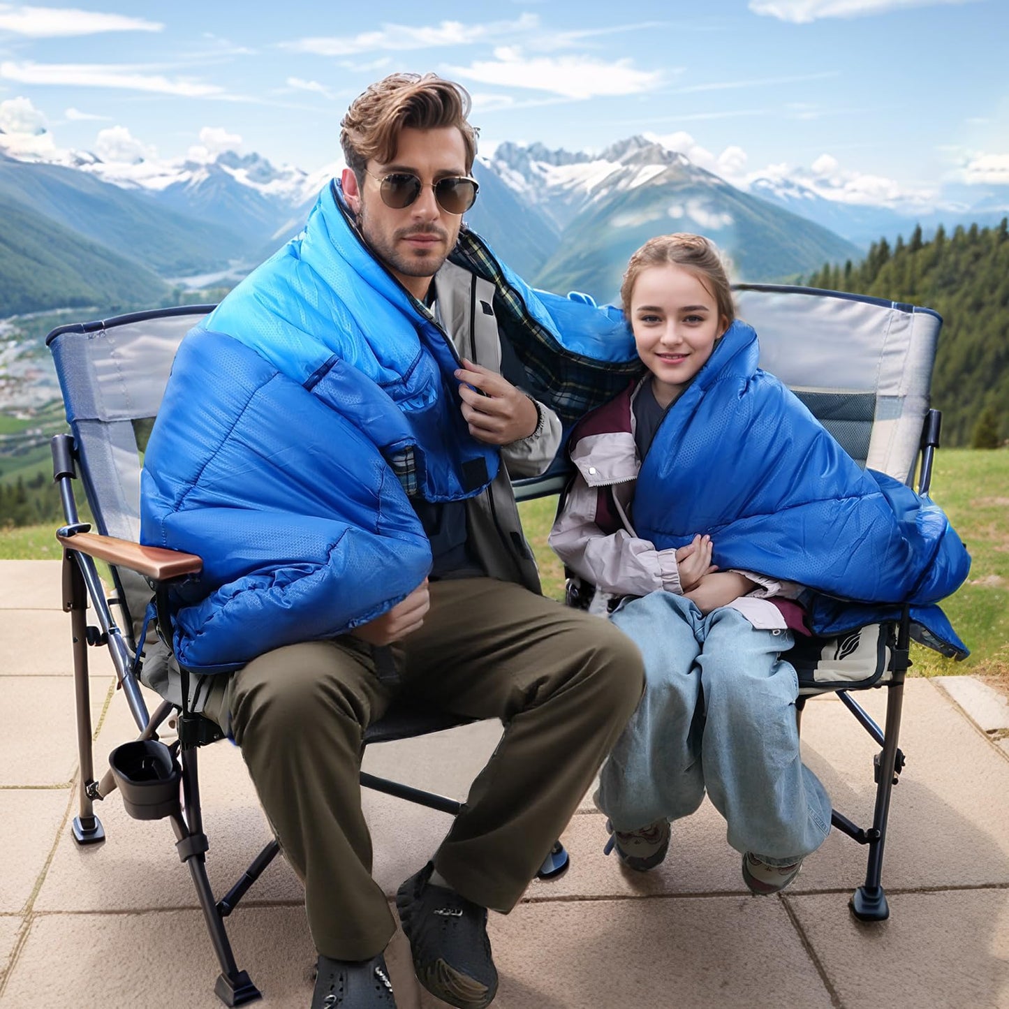Blue Sleeping Bags for Adults Teens Cold Weather & Warm, 3 Seasons, Cotton Flannel Backpacking Sleeping Bag, Lightweight Compact Camping Essentials Equipment, Hiking, Outdoor, Travel(Double Blue-1)