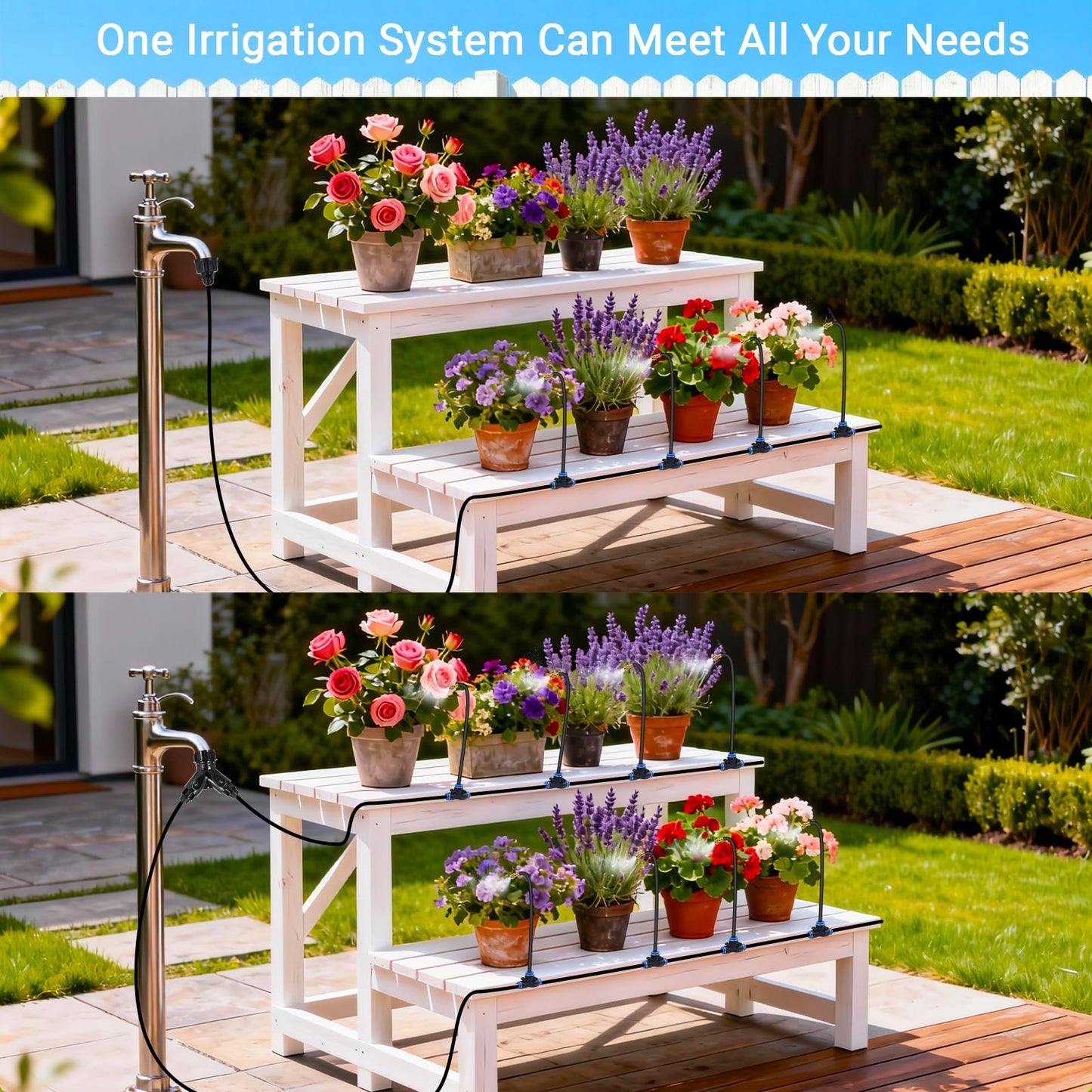 Thiswing 100FT 360° Adjustable Drip Irrigation Kit – 1/4" Tubing with 18 Nozzles, Full-Circle Spray for Greenhouse, Vegetable Garden & Potted Plants, Water-Saving DIY Irrigation System
