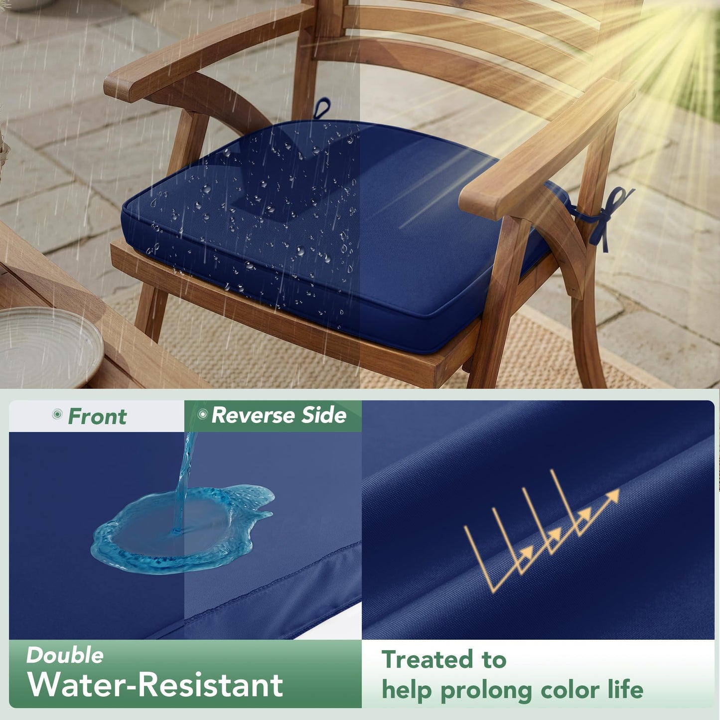 Outdoor Chair Cushions Set of 4: Waterproof & Fade Resistant Patio Furniture Cushions - 17 x 16 x 2 Inch Non Slip Round Corner Seat Cushion Pads with Removable Cover for Garden Yard Lawn, Navy Blue