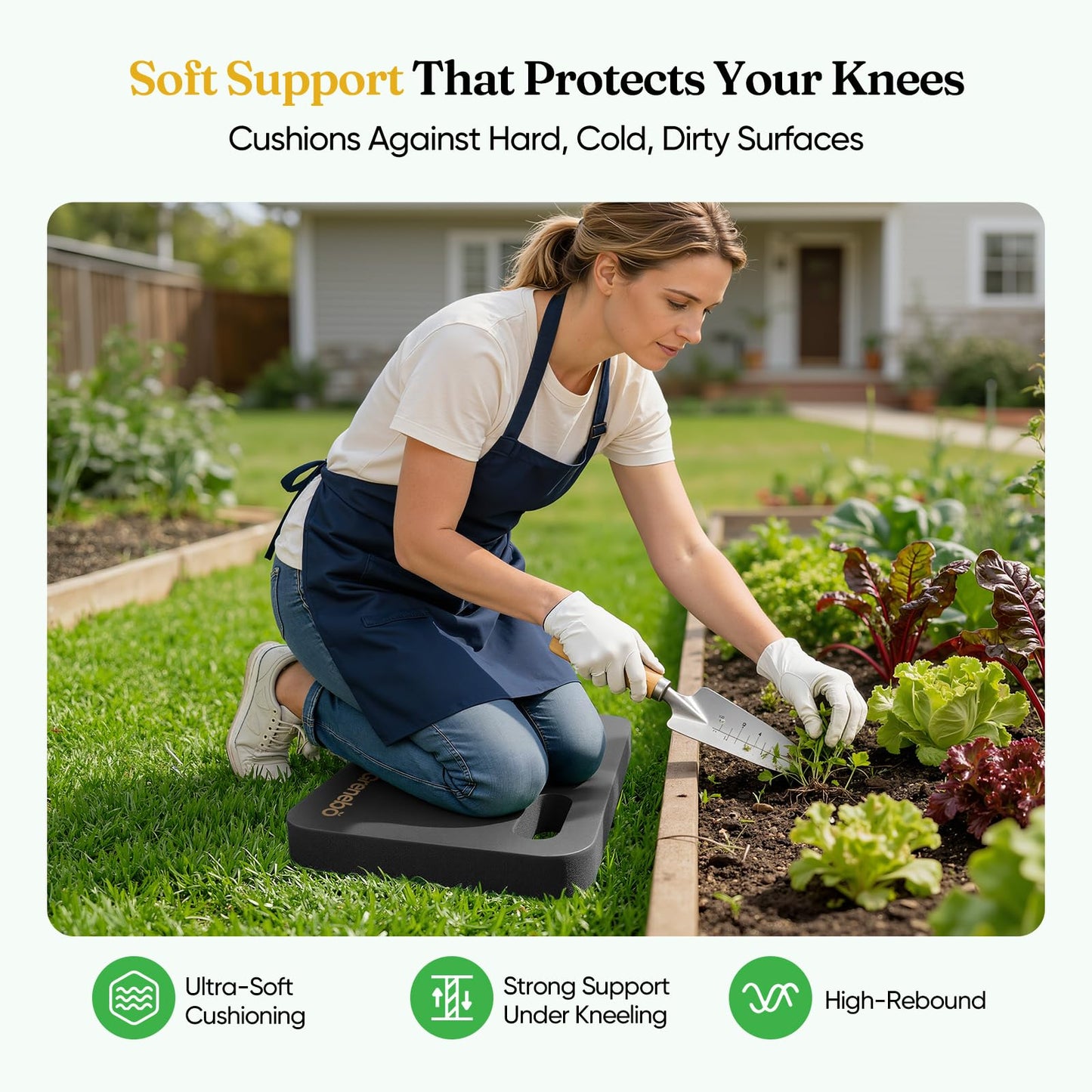 Grenebo 2-Pack 1.6" Extra Thick NBR Foam Garden Kneeling Pads, Ultra Soft Cushion Kneeling Pads for Gardening, Gardening Kneeling Pad for Baby Bathing, Work, Exercise, 17.3×11×1.6 in, Black