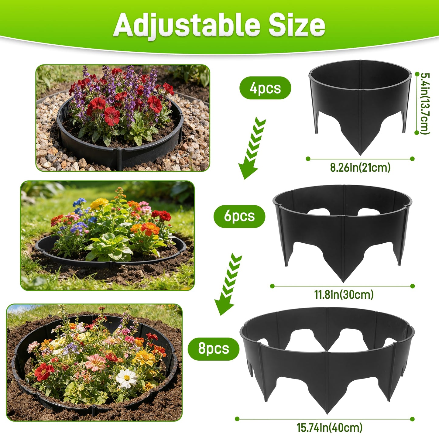 Anothera 60 Pieces Planting Grow Rings, Diameter Range 8.2-15.7 Inches, Interlocking Garden Plant Rings, Black Garden Rings for Plant Support and Soil Moisture Retention