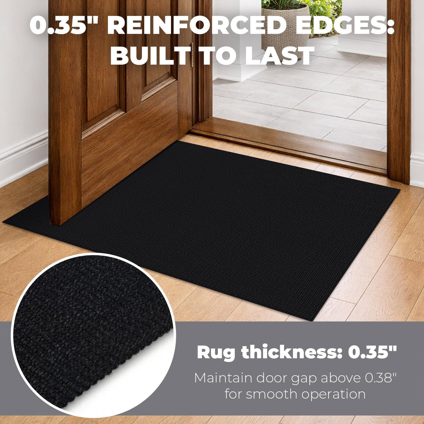 Lansny Washable Entryway Rug 3x5 Area Rugs Cotton Braided Throw Rug with Rubber Backing Indoor Door Mat for Kitchen Living Room Entrance, Black