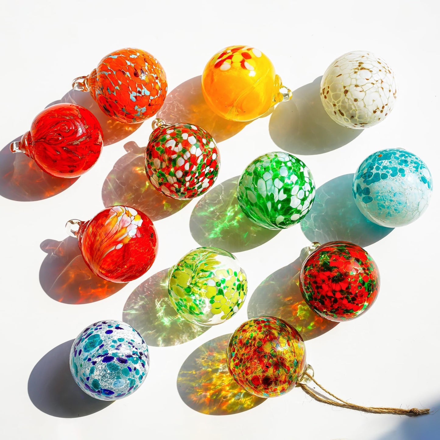 Set of 12 Hand Blown Glass Ball Ornaments Decorative Hanging Ornaments Glass Gazing Balls Witches Balls Decor for Outdoor Patio Garden Window
