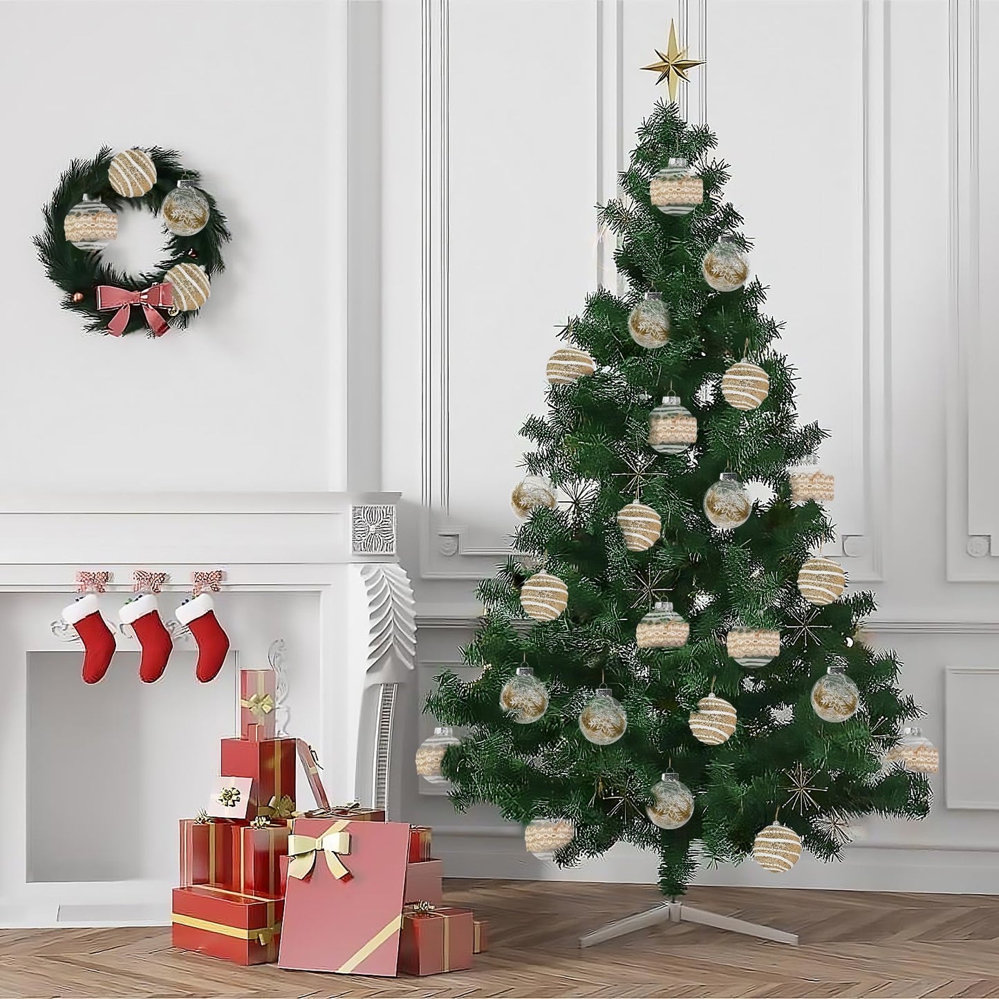 MuRealy Champagne Ornament Set - 9 PCS 3.15 Inch Shatterproof Glitter Hanging Balls - Plastic Decor Balls for Holiday Party, Christmas Tree (8cm)