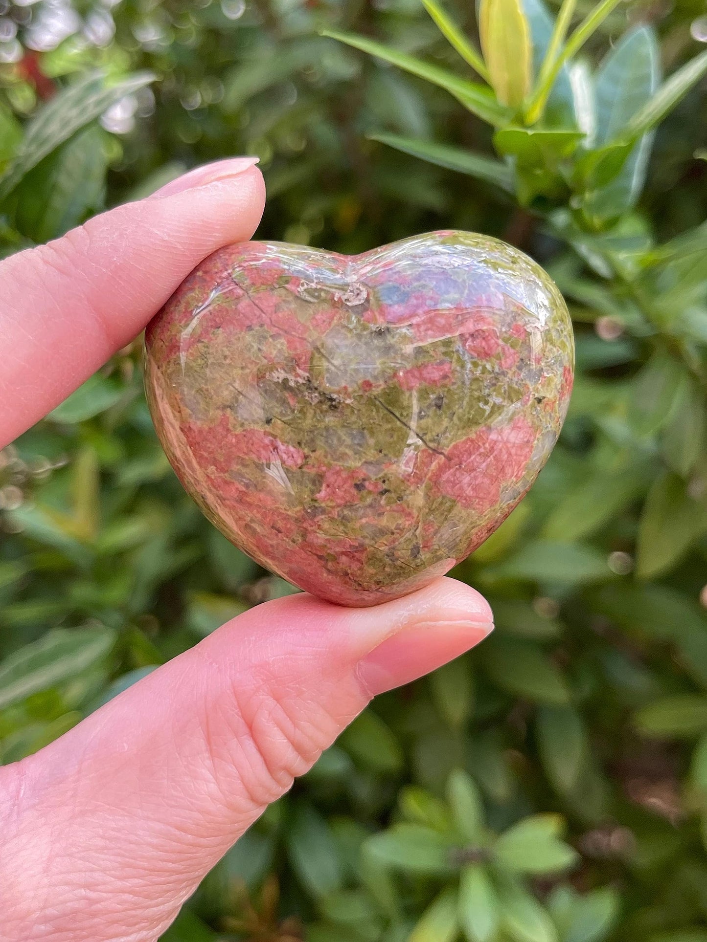 GAF TREASURES Unakite Gemstone Hearts, Polished Unakite Puffy Hearts, Unakite Crystal Palm Stone, Unakite Healing Crystal Hearts (1 Heart)
