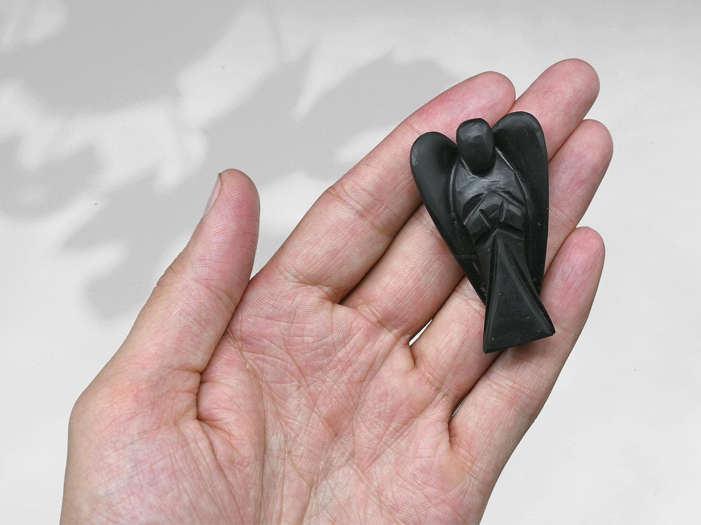 Amazing Gemstone Shungite Crystal Guardian Angel Figurines Ornament for Healing Birthstone, Decoration Statue (Hand Carved Pocket Gemstone Angel) (2 inch)