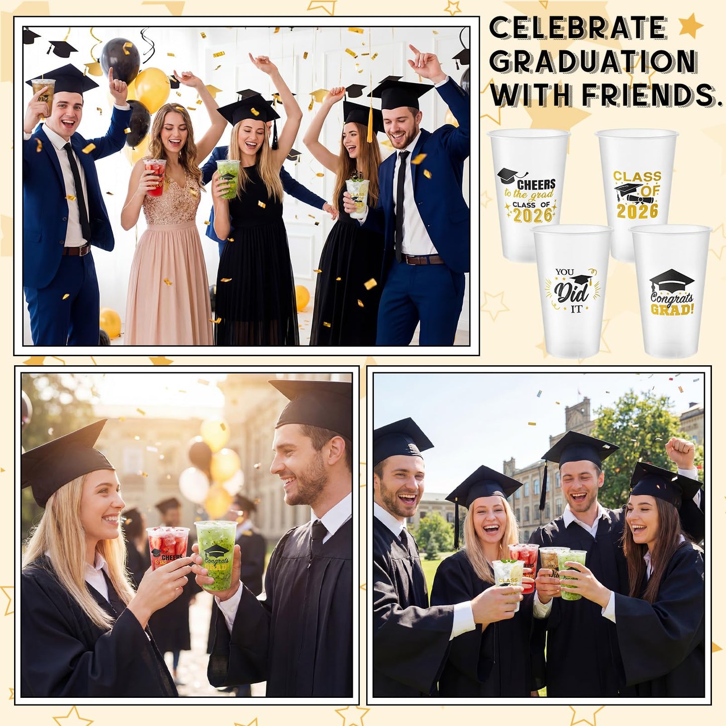 Yungyan 100 Pcs Frosted Graduation Cups 2026 Frosted Plastic Cups 16 oz Disposable Graduation Party Favors Congrats Grad Tableware Decoration for School Supplies