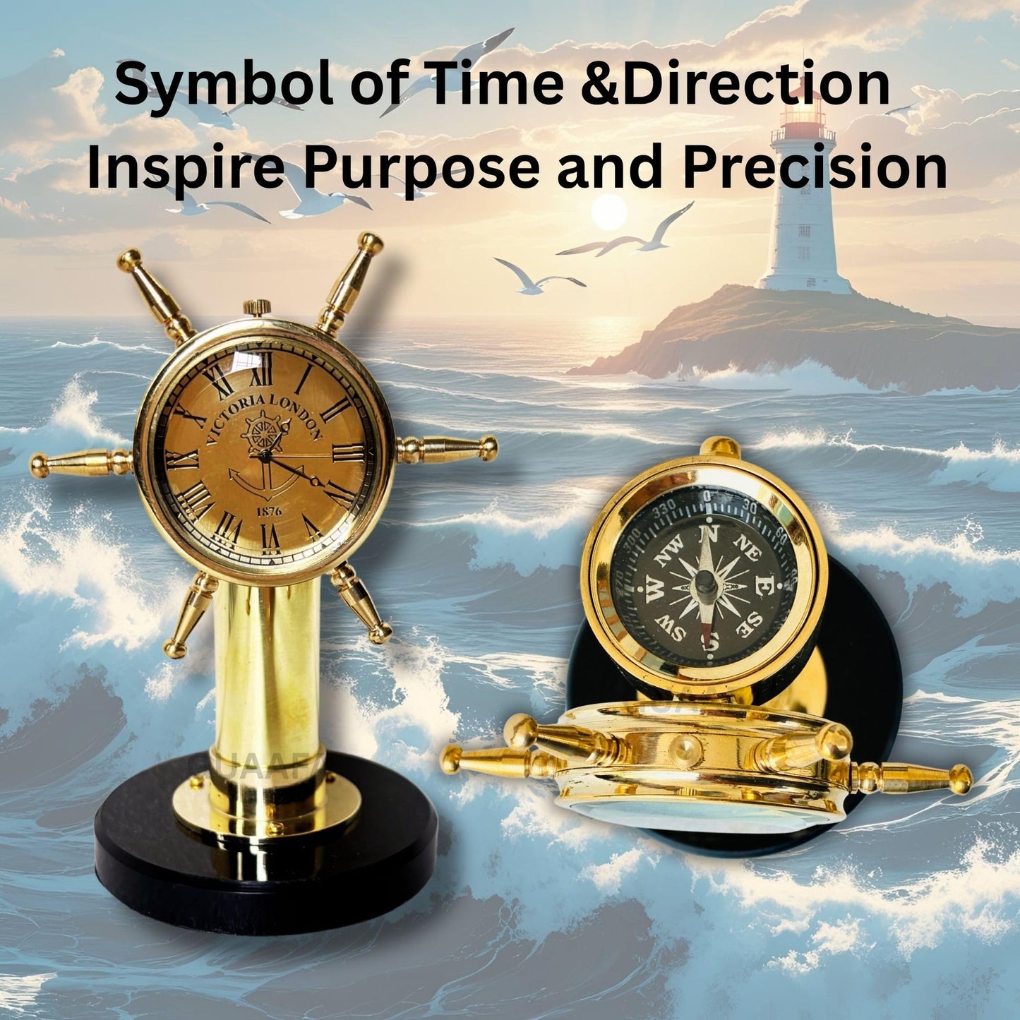 Ship Wheel Decorative Shipwheel CompassClock - Handmade Brass Tabletop Desk Decor Gift