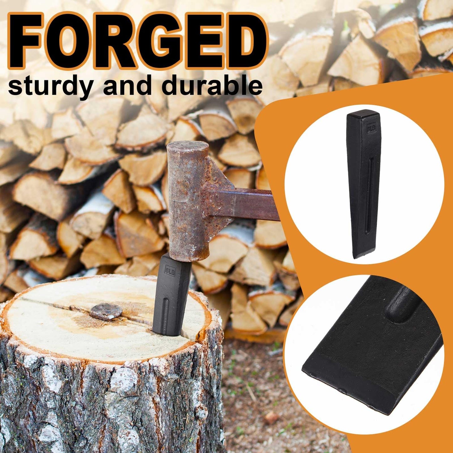 Otoolling 2 Pcs Manual Log Splitter Wedge Wood Splitting Wedges for Firewood 2 Way Black Design Forged Steel Tool for Easy Wood Splitting Sharpened Edge for Outdoor Logging Chopping(5 Lbs)