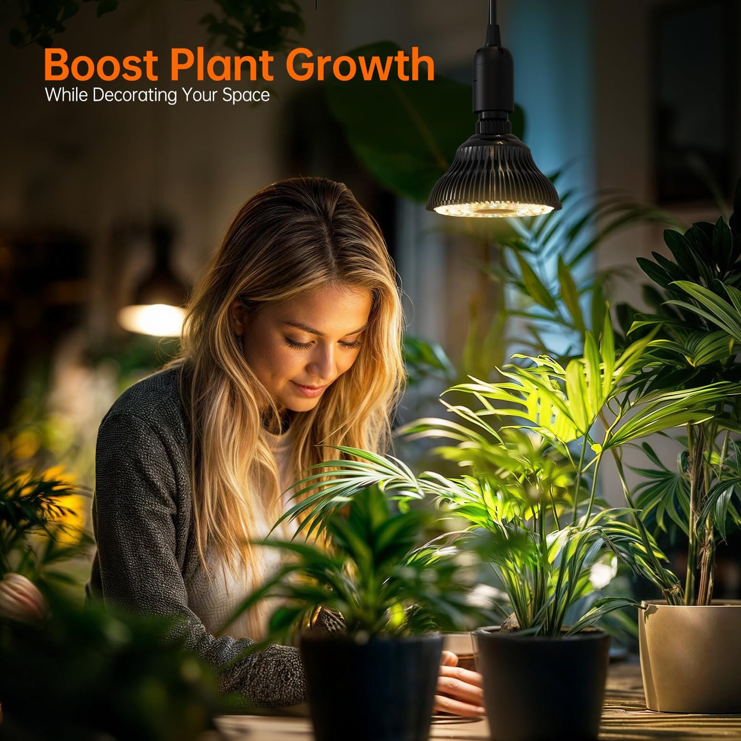 Bstrip Hanging Grow Light for Indoor Plants Full Spectrum, Black Plant Bulb with Optical Lens for Enhanced PPFD, Pendant Grow Light with Timer, 16.4 FT Power Cord, Perfect for Tall Plants and Flowers