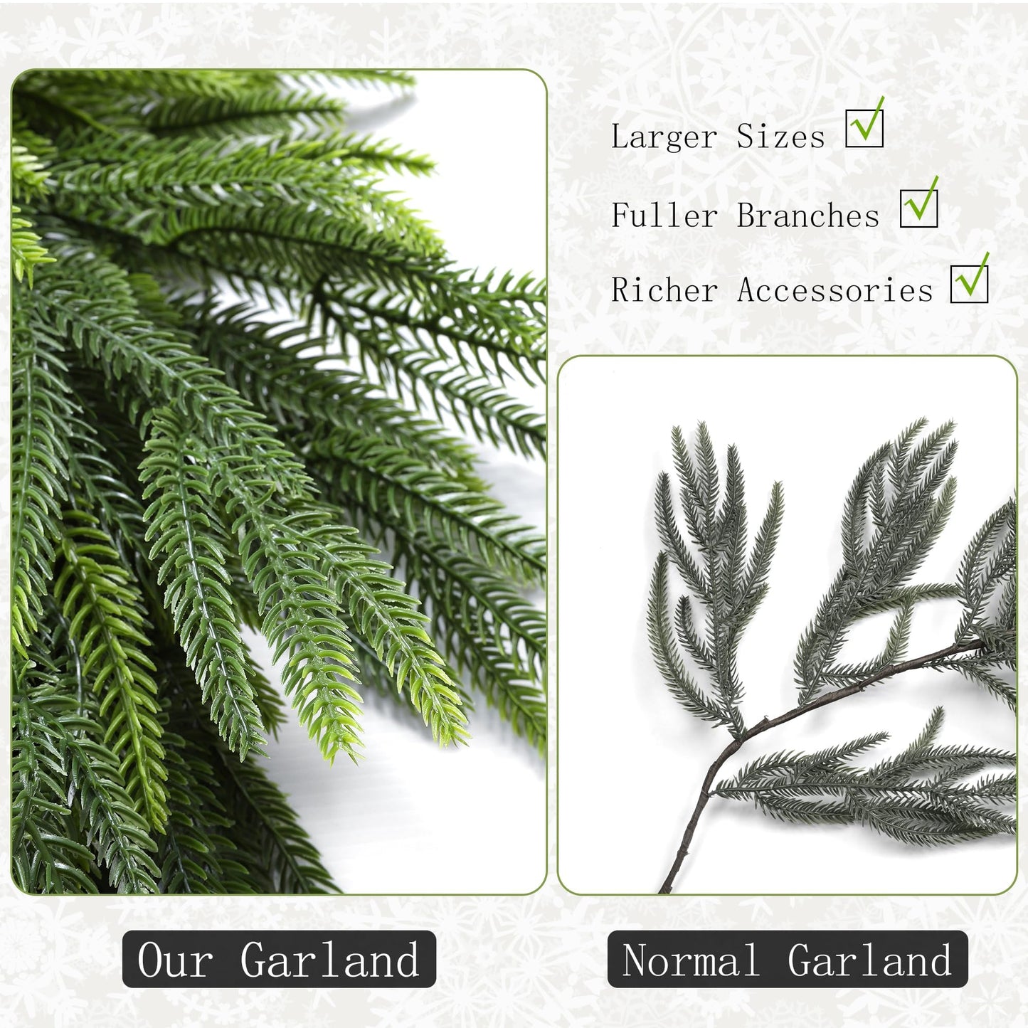 Fovths 9 Ft Christmas Garlands with Lights and Bells Real Touch Norfork Pine Garland Artificial Greenery Garlands for Christmas Mantle, Table Indoor Outdoor Decorations, Green