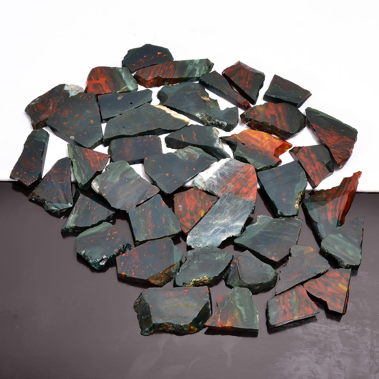 Natural Bloodstone Raw Slice Gemstone- Healing Crystals for DIY Jewelry Making -Loose Natural Cabochon -Perfect for Crafting Unique Jewelry Designs (5 pcs, 25-35 mm)