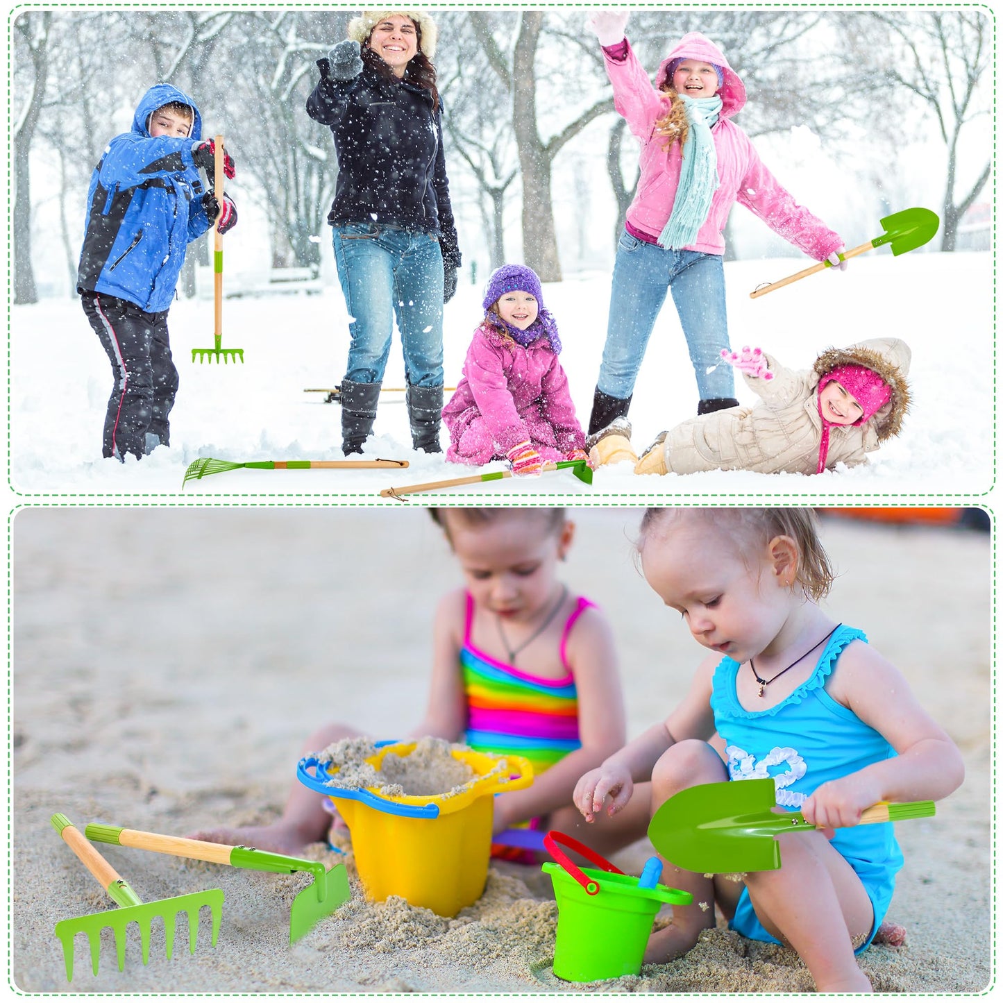 Amtreen Kids Gardening Tools Set - 6PCS Detachable Garden Tool Kit with Gloves, Shovel, Rake, Hoe, Leaf Rake & Spray Bottle - Wooden Handles with Hanging Hole, Perfect Outdoor Toy Gift for Ages 3-5