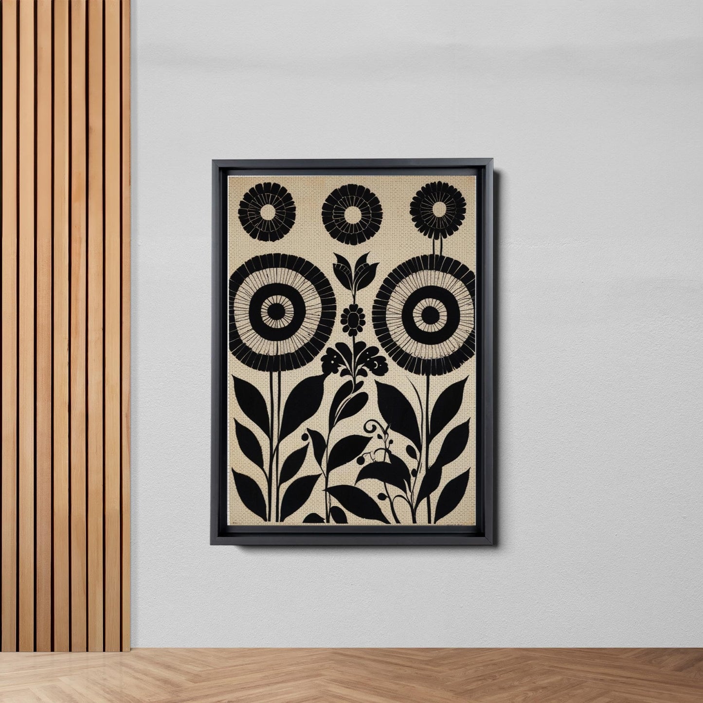 Canvas Print Scandinavian Folk Art Black and Beige Abstract Botanical Wall Art for Scandinavian Home Decor Canvas, Decor