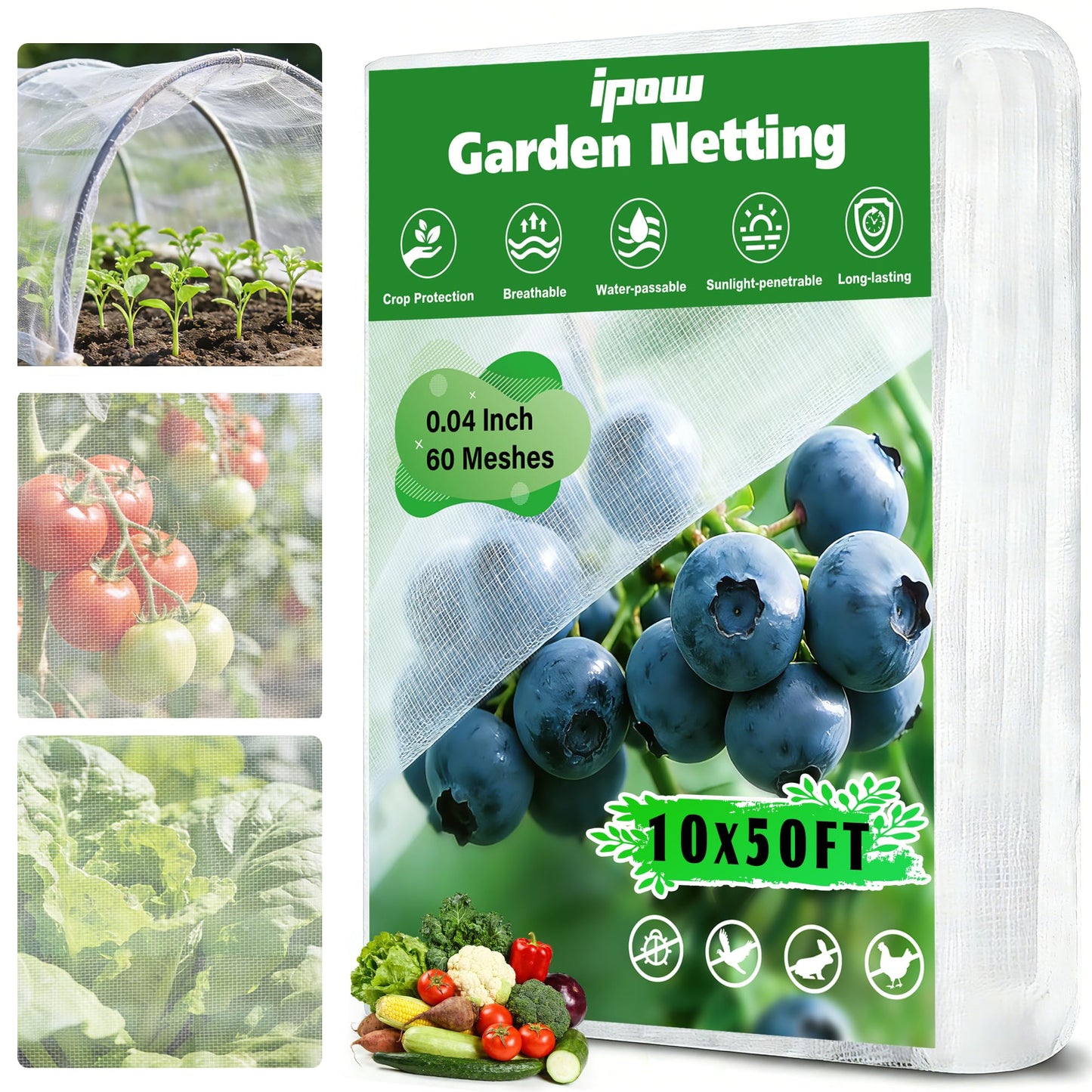 10 X 50FT Garden Mesh Netting Ultra Fine Mesh Netting Pest Barrier for Raised Beds, Mosquito Insect Bug Bird Netting for Blueberry Bushes Strawberry Fruits Vegetables Flowers Plants Cover Protection