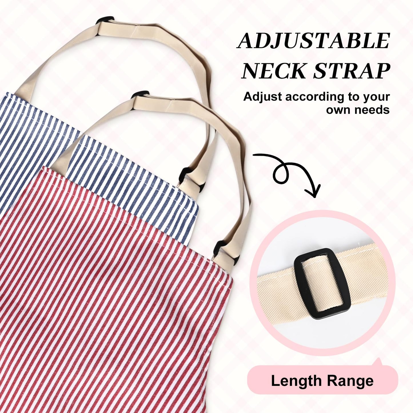 ZAIORD 2Pack Adjustable Kitchen Apron for Women Men with 2 Pockets，Cotton-Polyester Blend Bib Aprons for Cooking,Baking